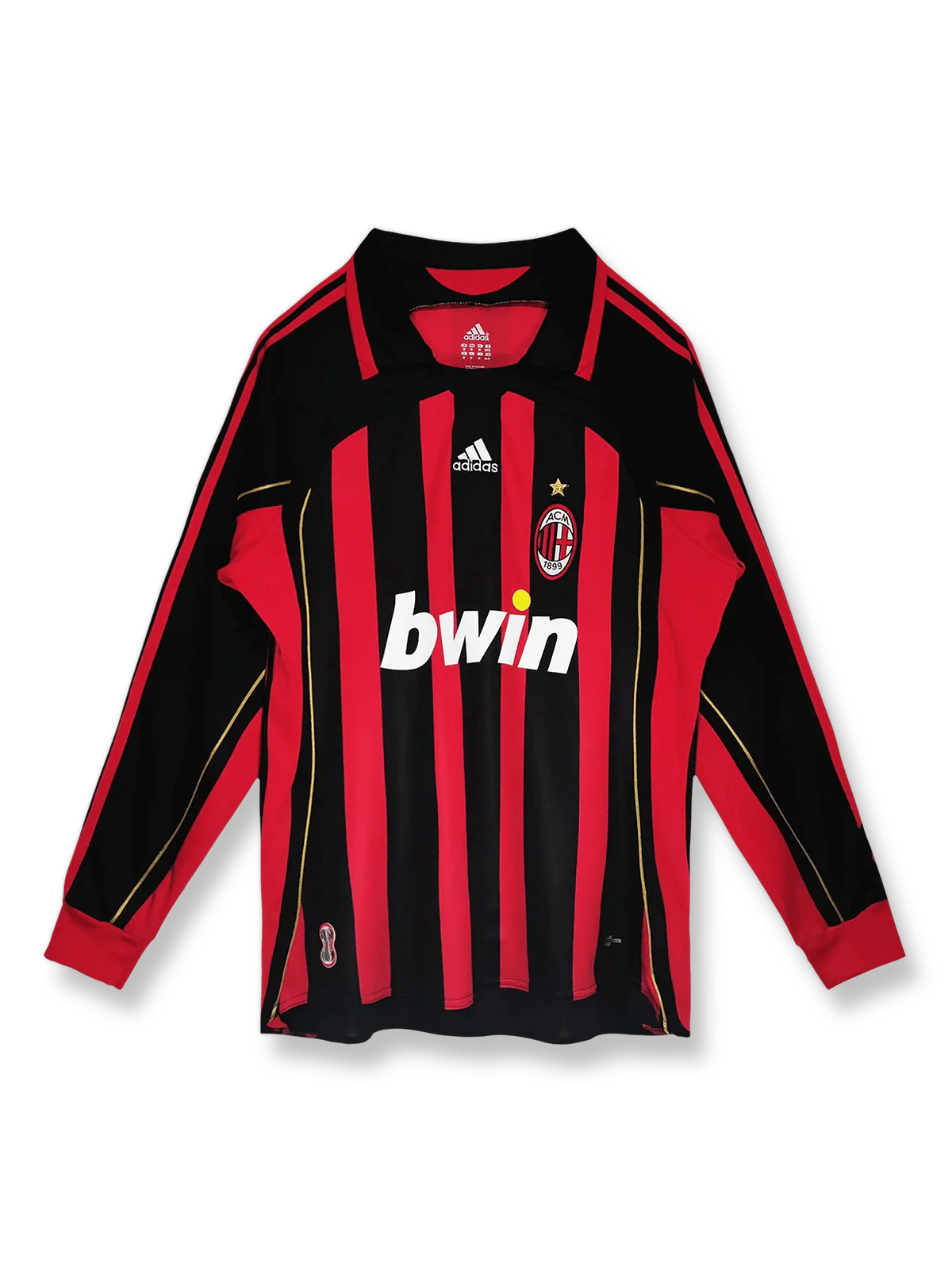2006/07シーズンのACミランホーム長袖ユニフォーム、パオロ・マルディーニ着用のクラシックサッカージャージ