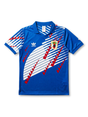 日本代表エンブレム付き ロイヤルブルーの斜線グラフィック半袖シャツ 正面