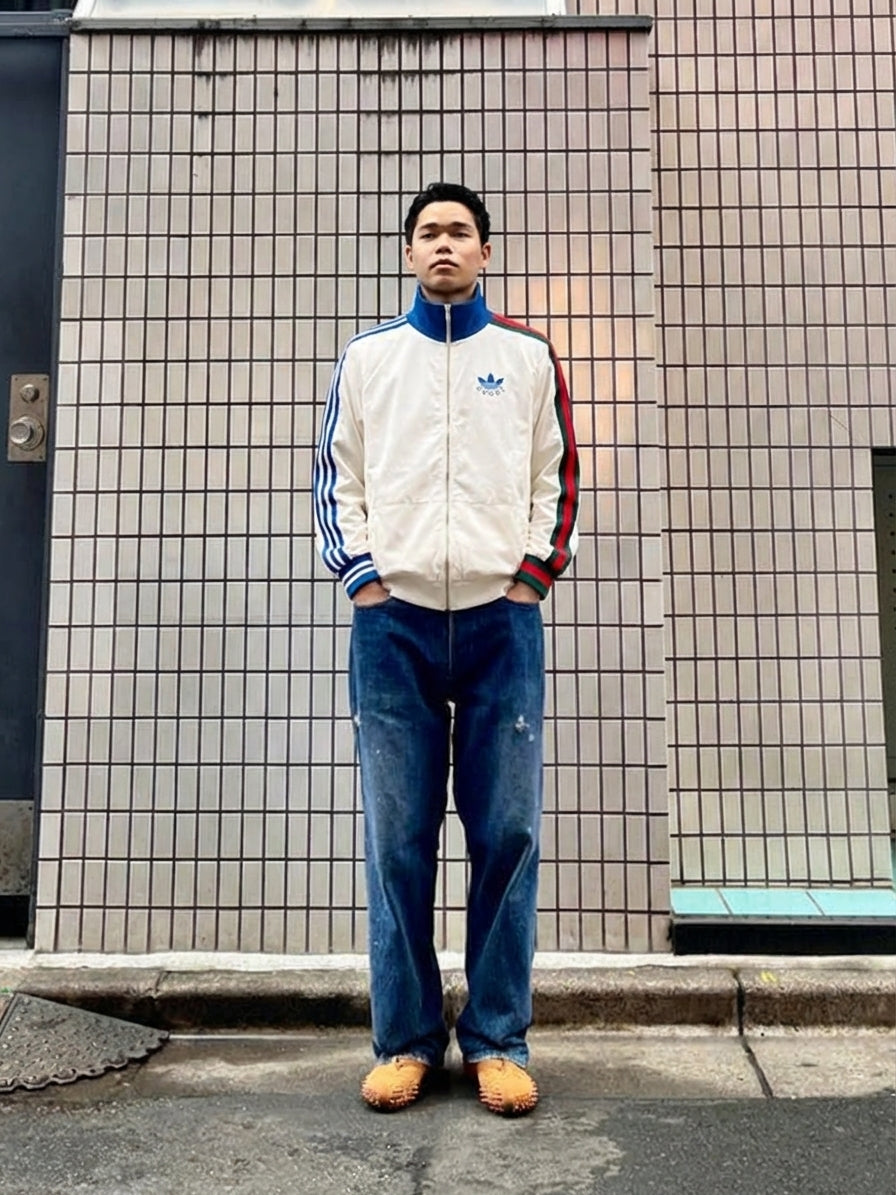 adidas Originals × Gucci トラックジャケット — クリーム×ブルー