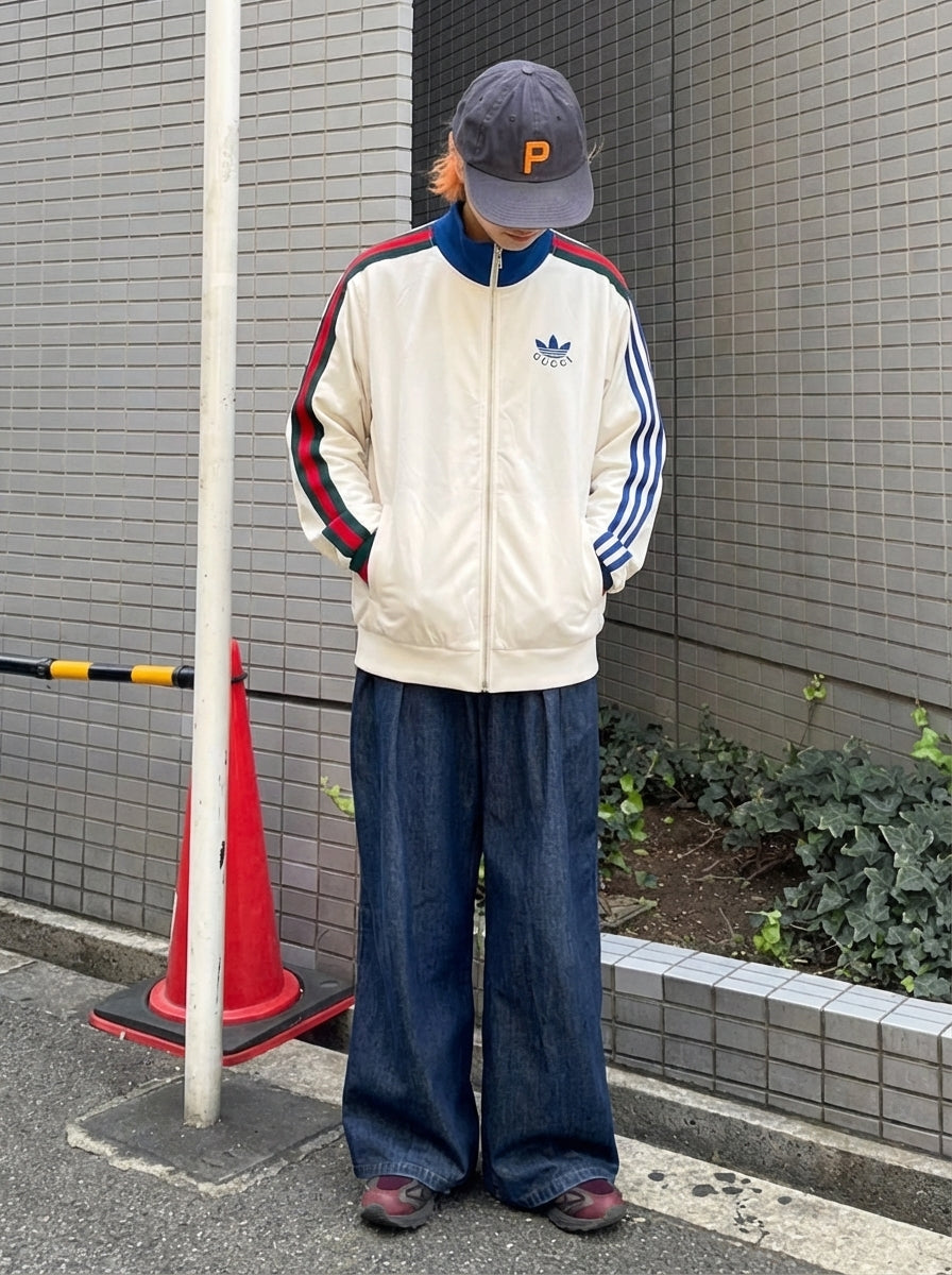 adidas Originals × Gucci トラックジャケット — クリーム×ブルー