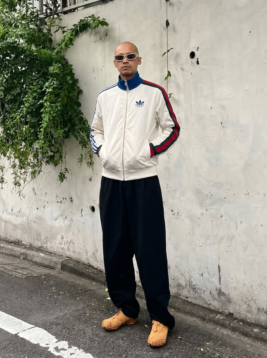 adidas Originals × Gucci トラックジャケット — クリーム×ブルー