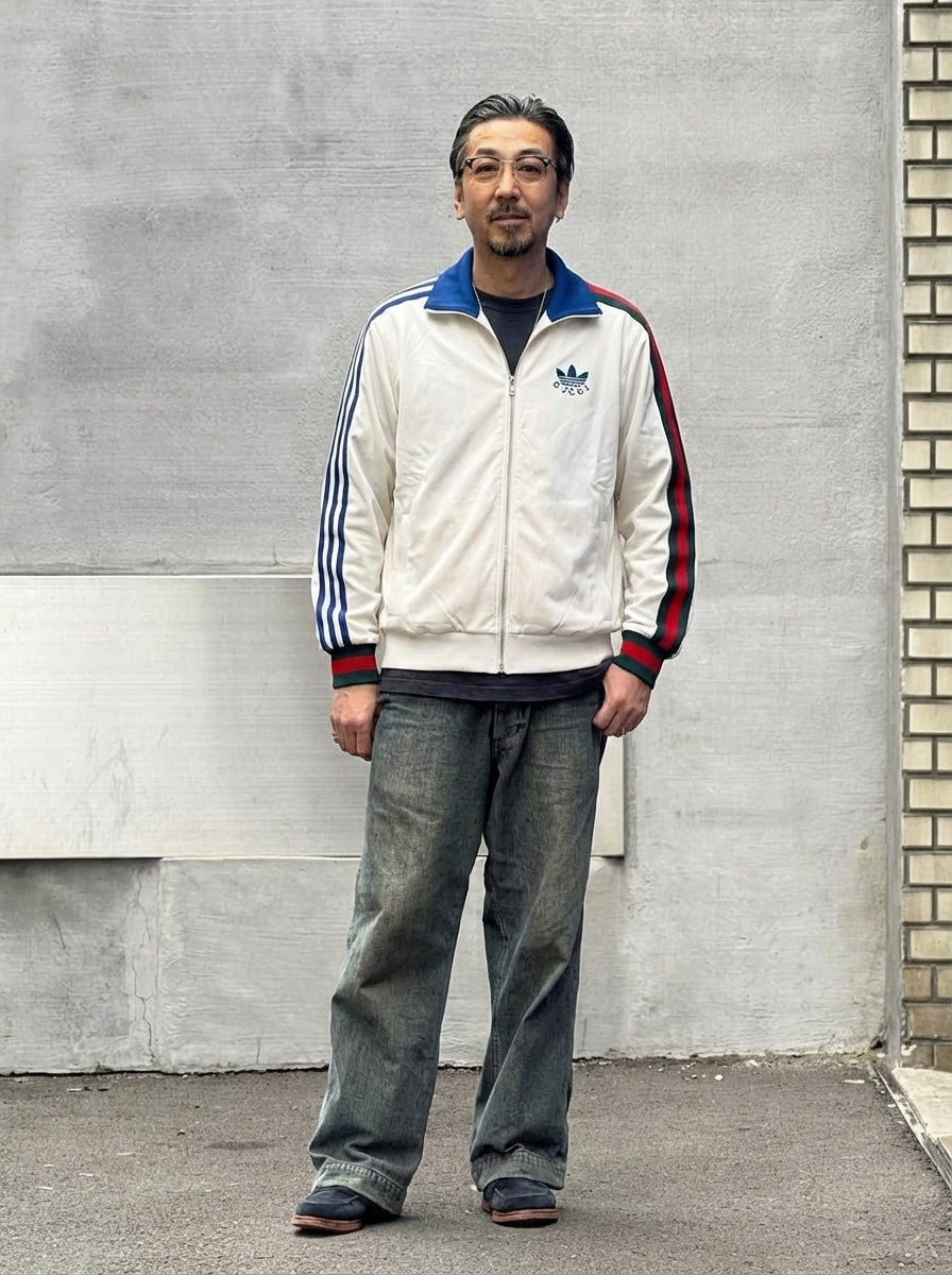 adidas Originals × Gucci トラックジャケット — クリーム×ブルー
