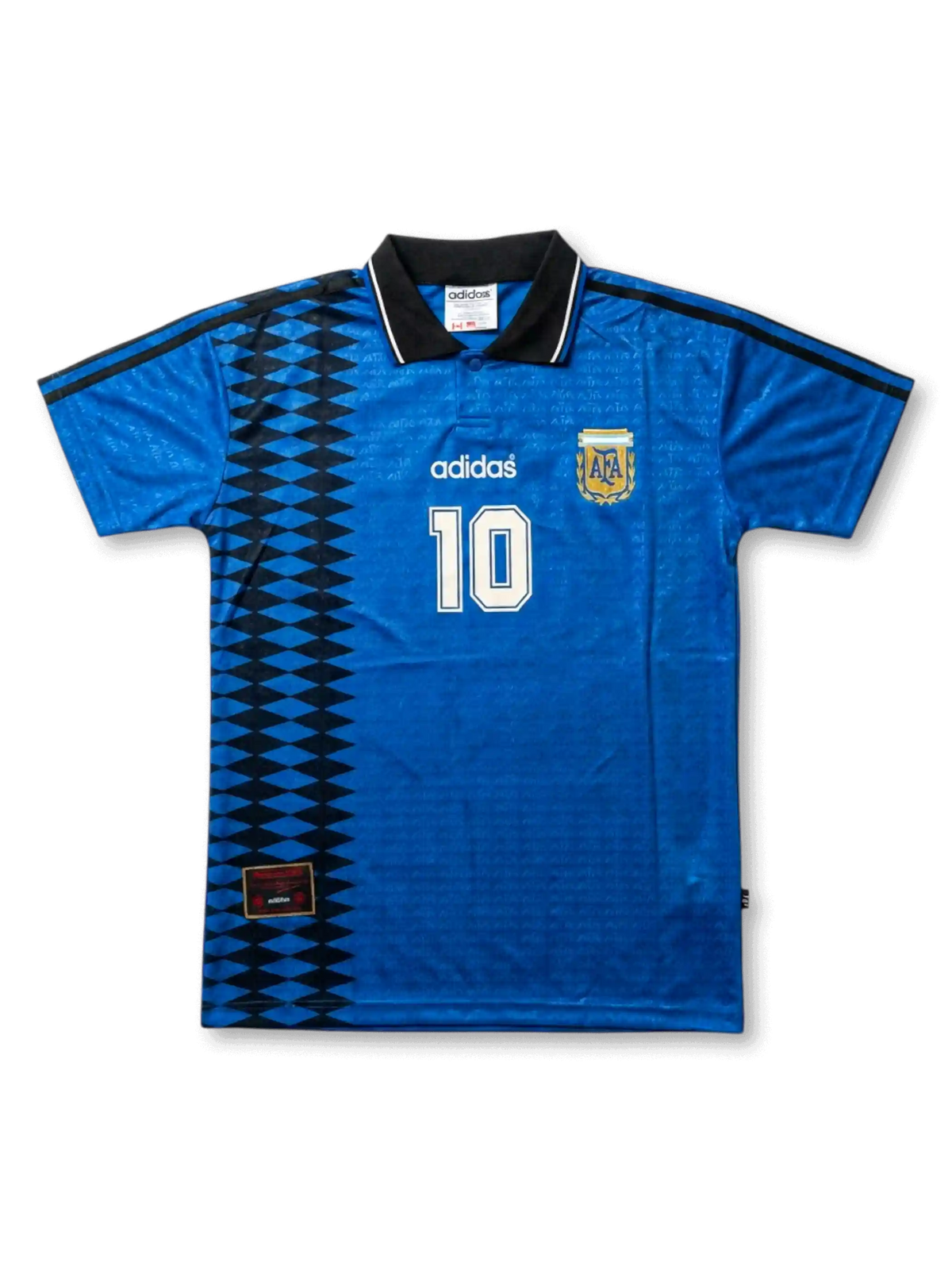アルゼンチン代表 1994年W杯 アウェイジャージ 前面 — ロイヤルブルー×黒ダイヤモンド柄×AFAエンブレム×10番