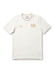 コロンビア代表×adidas Originals FCF100周年スペシャルエディション正面、クリームホワイト×ゴールド100周年記念ロゴ・トリコロールカラーリブ・背面双翼ラベル