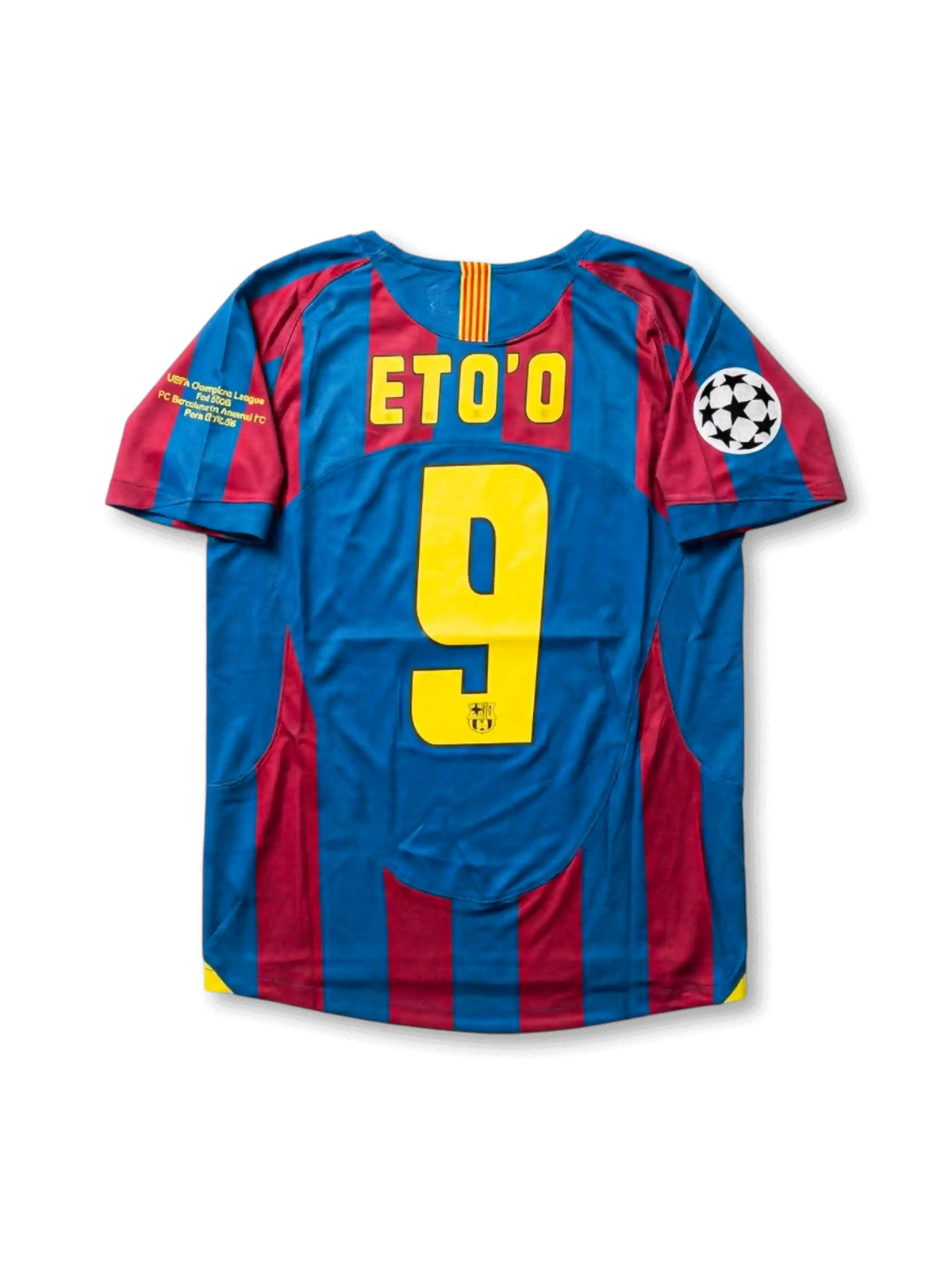 FCバルセロナ 2005-06 ホーム UEFAチャンピオンズリーグ決勝パリ仕様 エトー9番 バック（ETO'Oネーム＋背番号9＋決勝刺繍＋スターボールパッチ）