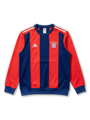 FCバイエルン・ミュンヘン adidas ストライプクルーネックスウェット正面、レッド×ネイビー太縦ストライプ・5星円形エンブレム