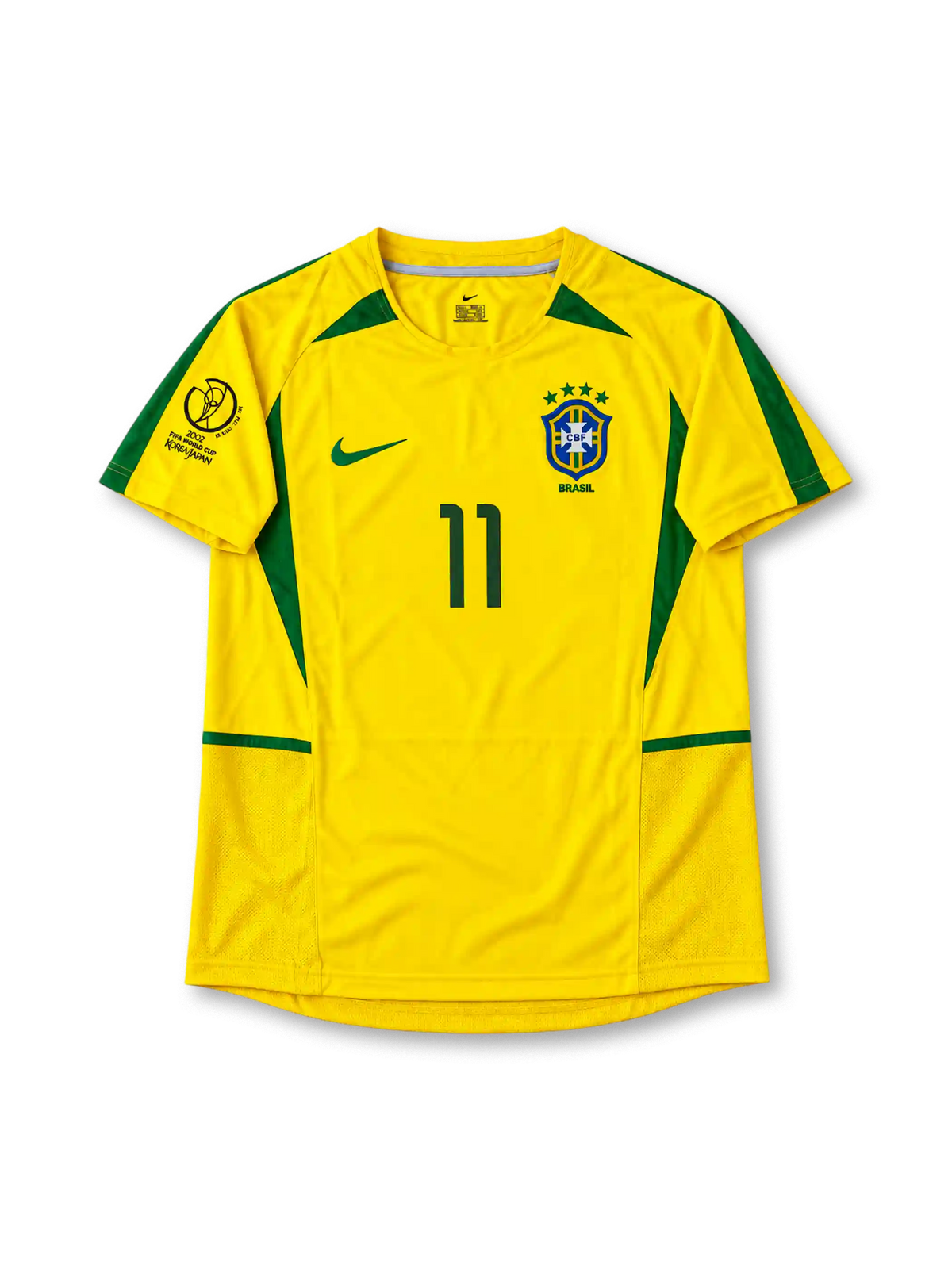 2002年日韓FIFAワールドカップ ブラジル代表ホームユニフォーム ロナウジーニョ11番 Nike製イエロー×グリーンのサッカージャージ