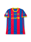 FCバルセロナ 2010/11シーズン UEFAチャンピオンズリーグ決勝ロンドン大会 ホームユニフォーム メッシ10番 Nike製レッド×ブルーの縦ストライプ イエローの襟とUNICEFロゴ入りサッカージャージ