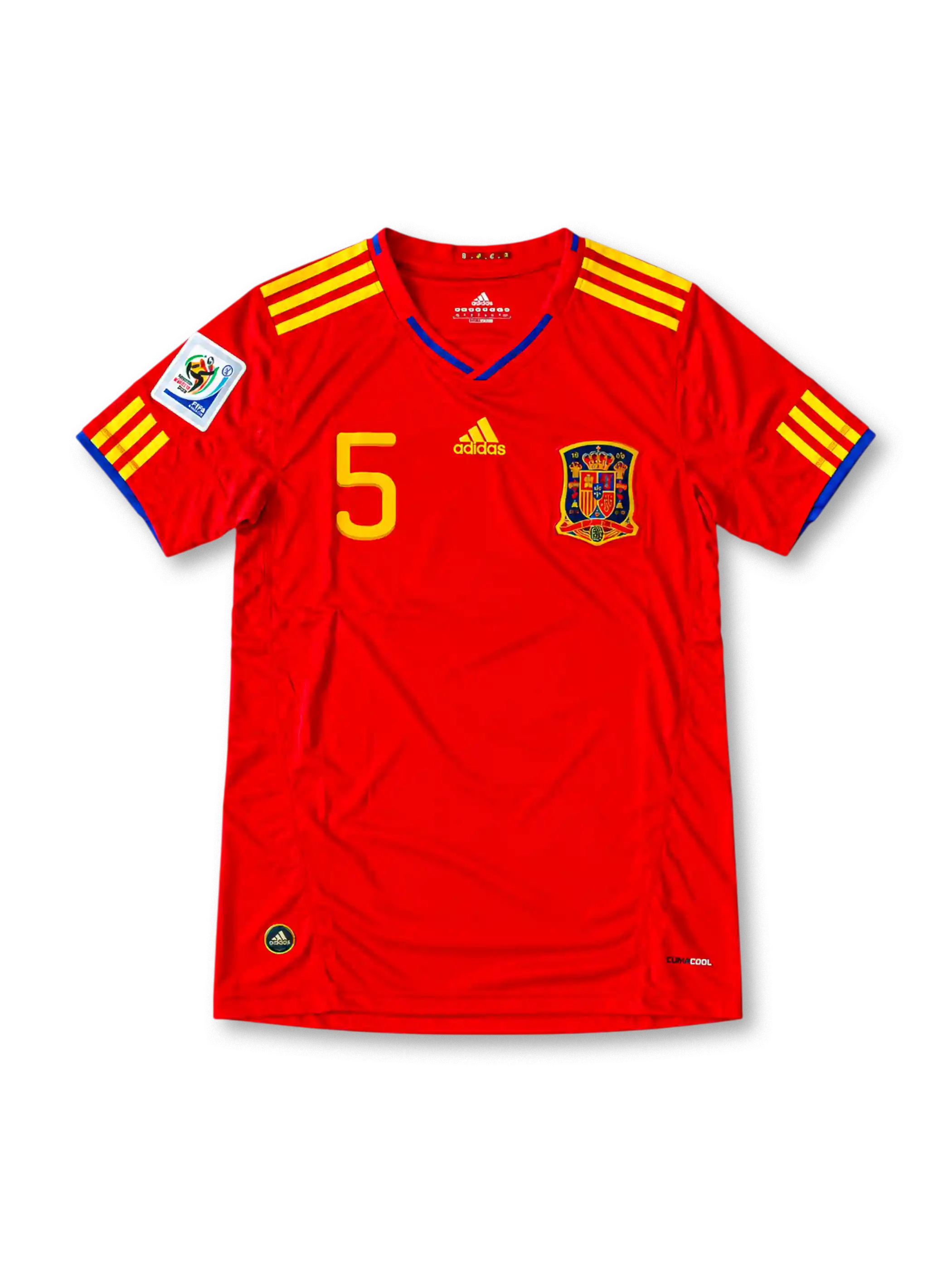 スペイン代表 2010 ホームユニフォーム 赤 南アフリカW杯パッチ付き プジョル背番号5