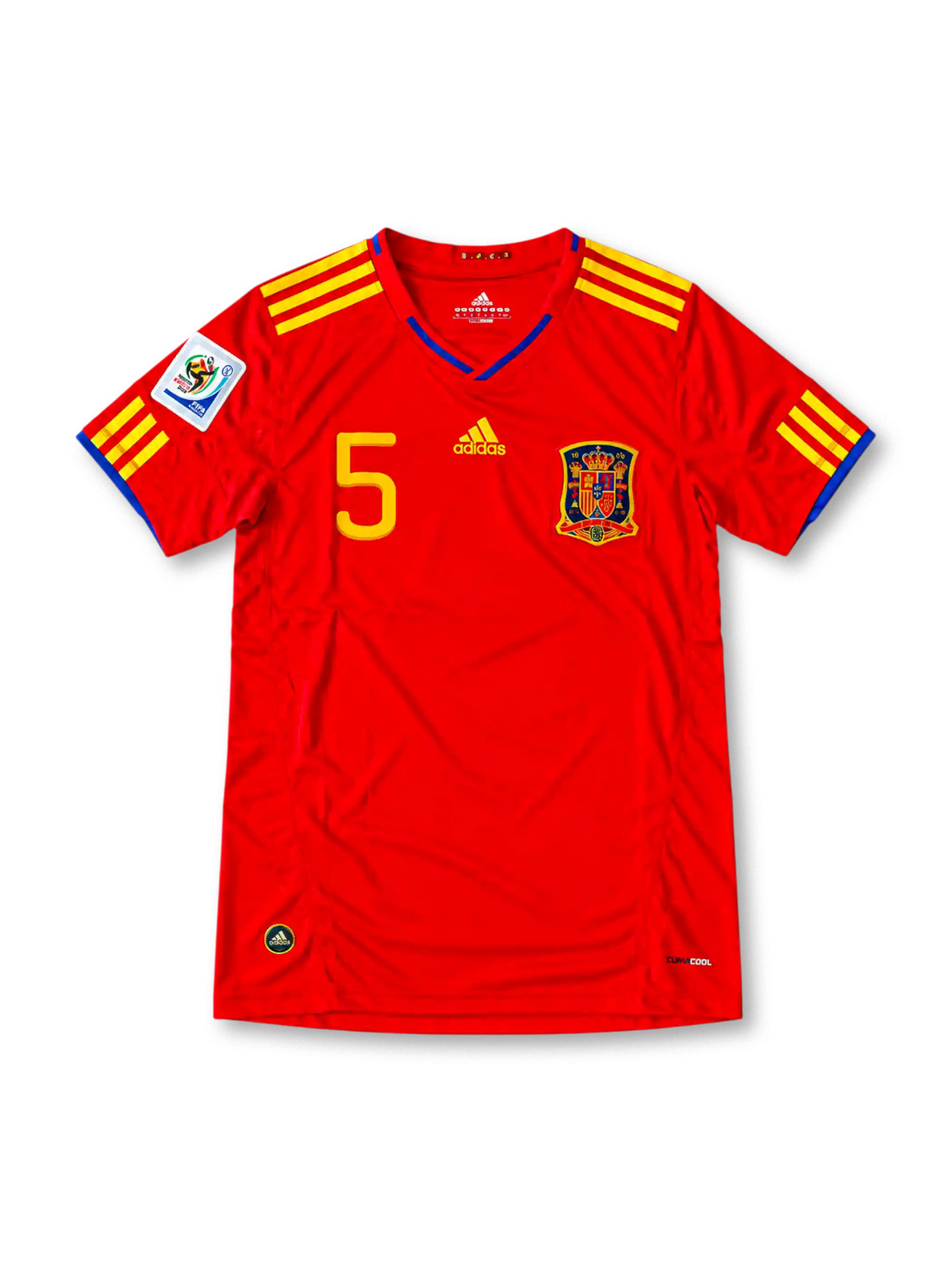 スペイン代表 2010 ホームユニフォーム 赤 南アフリカW杯パッチ付き プジョル背番号5