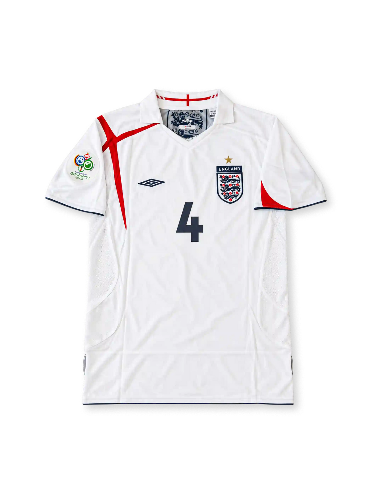 イングランド代表 2006 ホームユニフォーム 白に赤のライン ドイツW杯パッチ付き ジェラード背番号4
