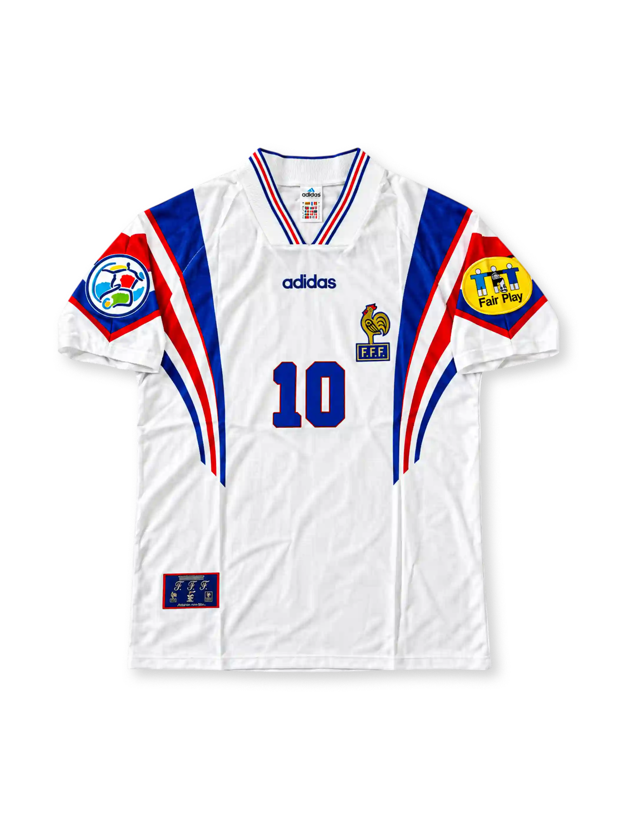 1996 フランス代表 アウェイユニフォーム ジダン10番 ホワイト トリコロール ユーロ96 adidas