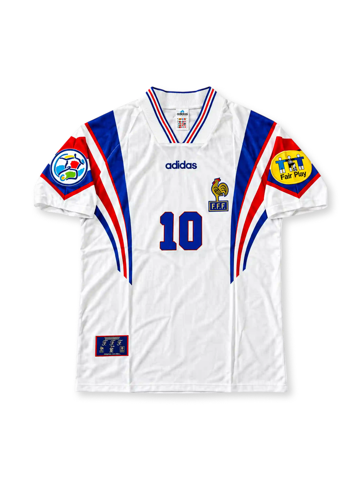 1996 フランス代表 アウェイユニフォーム ジダン10番 ホワイト トリコロール ユーロ96 adidas