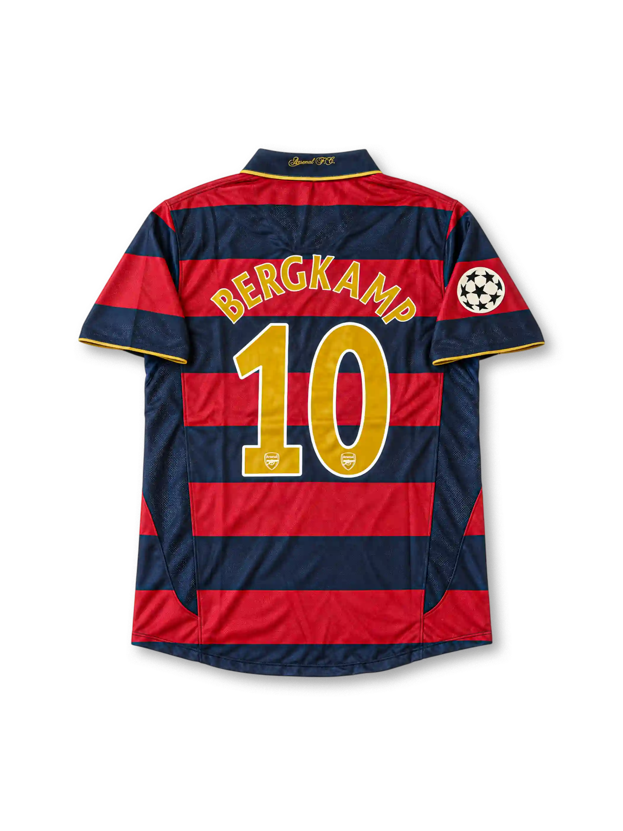 アーセナル 2007/08 サードユニフォーム 赤とネイビーの横縞 チャンピオンズリーグパッチ付き ベルカンプ背番号10