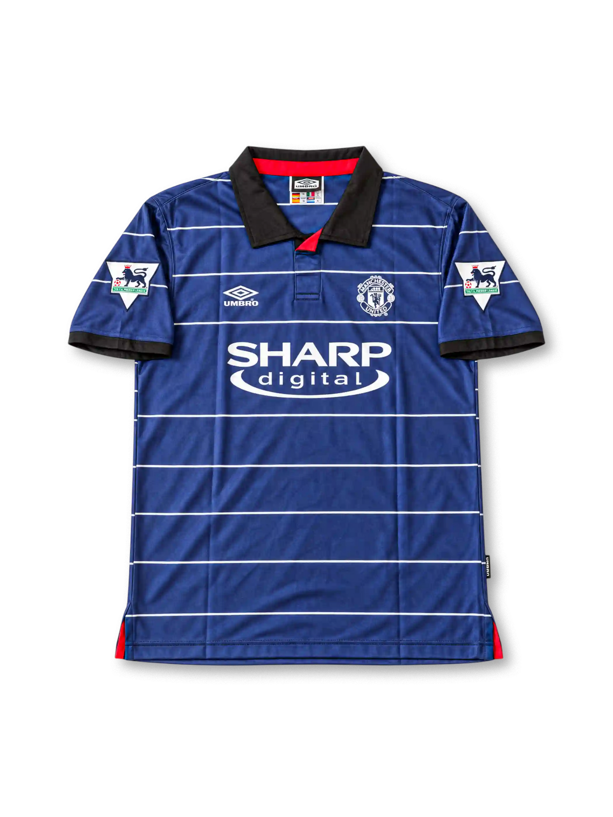 1999/00 マンチェスター・ユナイテッド アウェイユニフォーム ベッカム7番 ネイビー ボーダー SHARP digital UMBRO