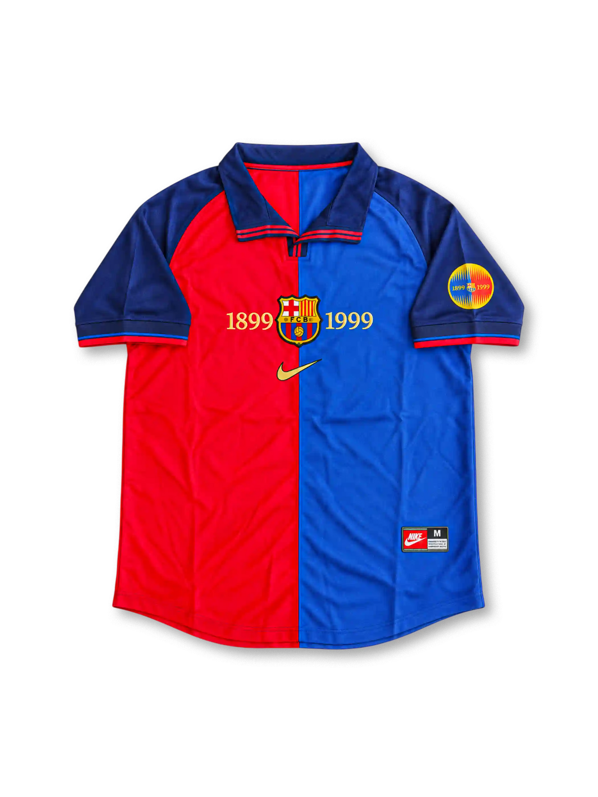 FCバルセロナ 1999/00 創立100周年記念ユニフォーム 赤と青のハーフ＆ハーフ 金色の1899 1999 リバウド背番号11