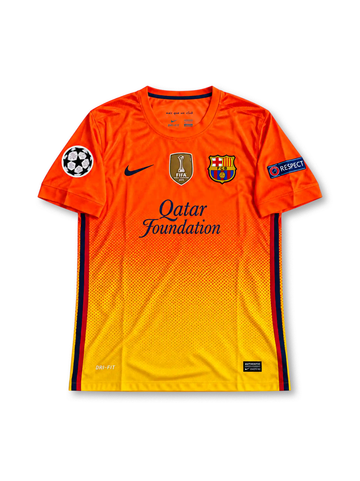 FCバルセロナ 2012/13 アウェイユニフォーム オレンジからイエローのグラデーション チャンピオンズリーグパッチ付き メッシ背番号10