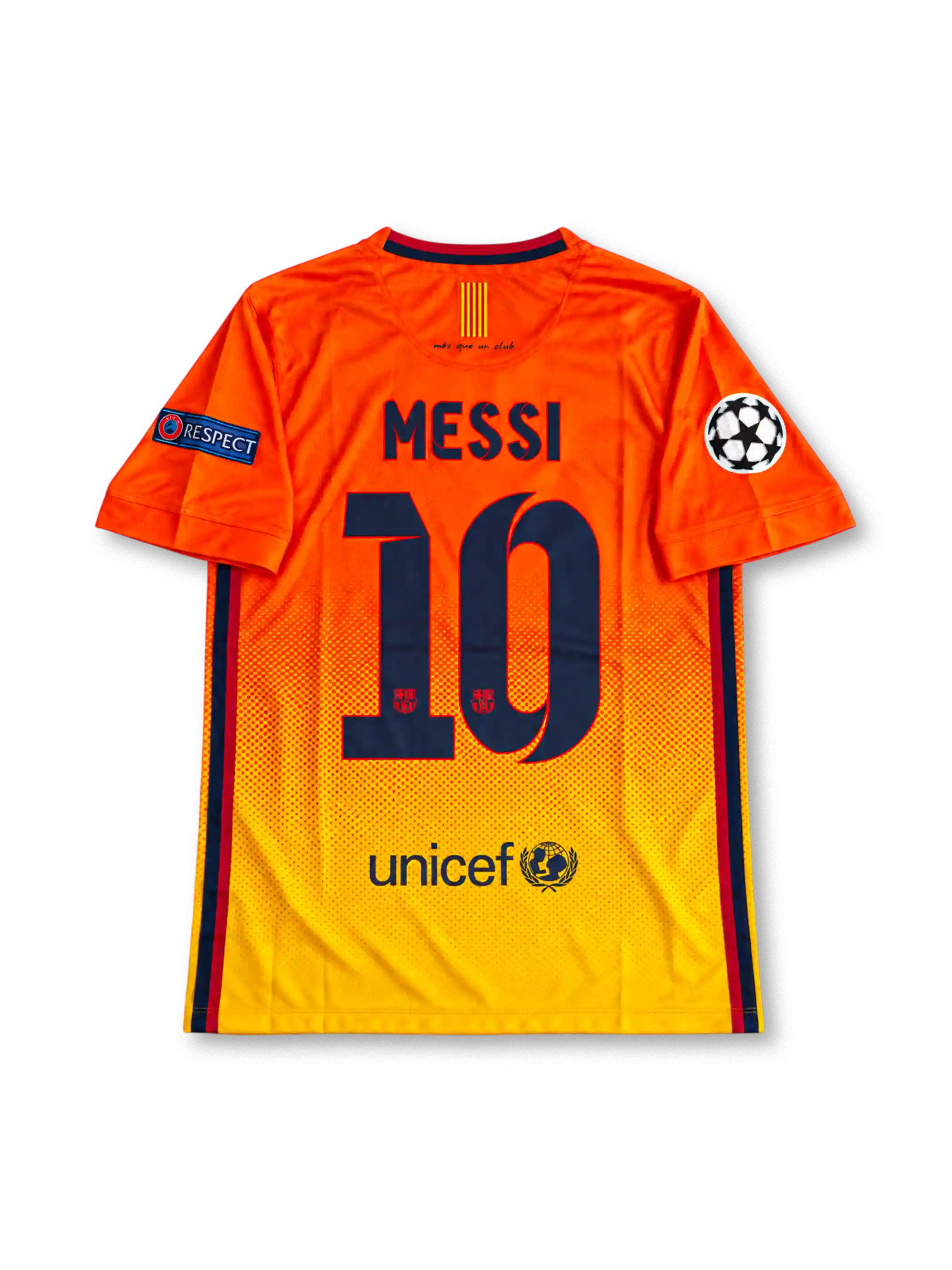 FCバルセロナ 2012/13 アウェイユニフォーム オレンジからイエローのグラデーション チャンピオンズリーグパッチ付き メッシ背番号10