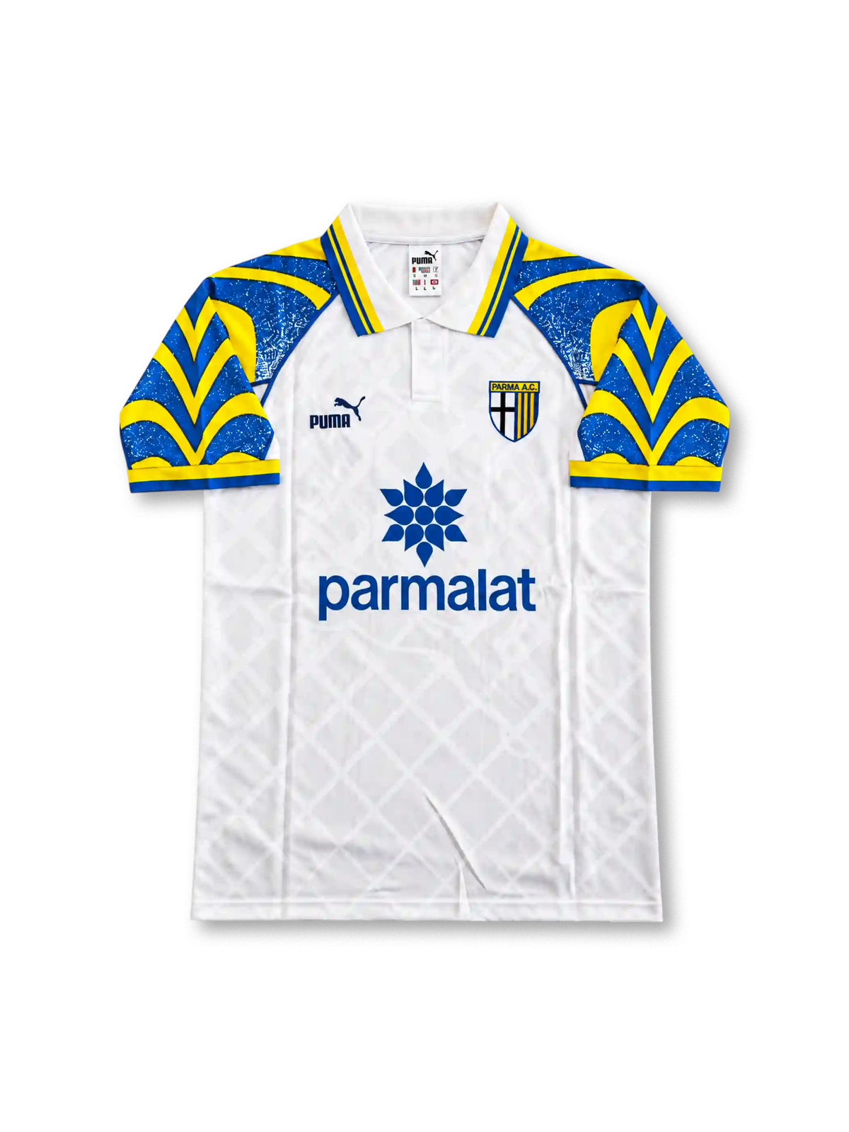 パルマ 1995/96 ホームユニフォーム 白にイエローとブルーのスリーブ parmalatロゴ ゾラ背番号10