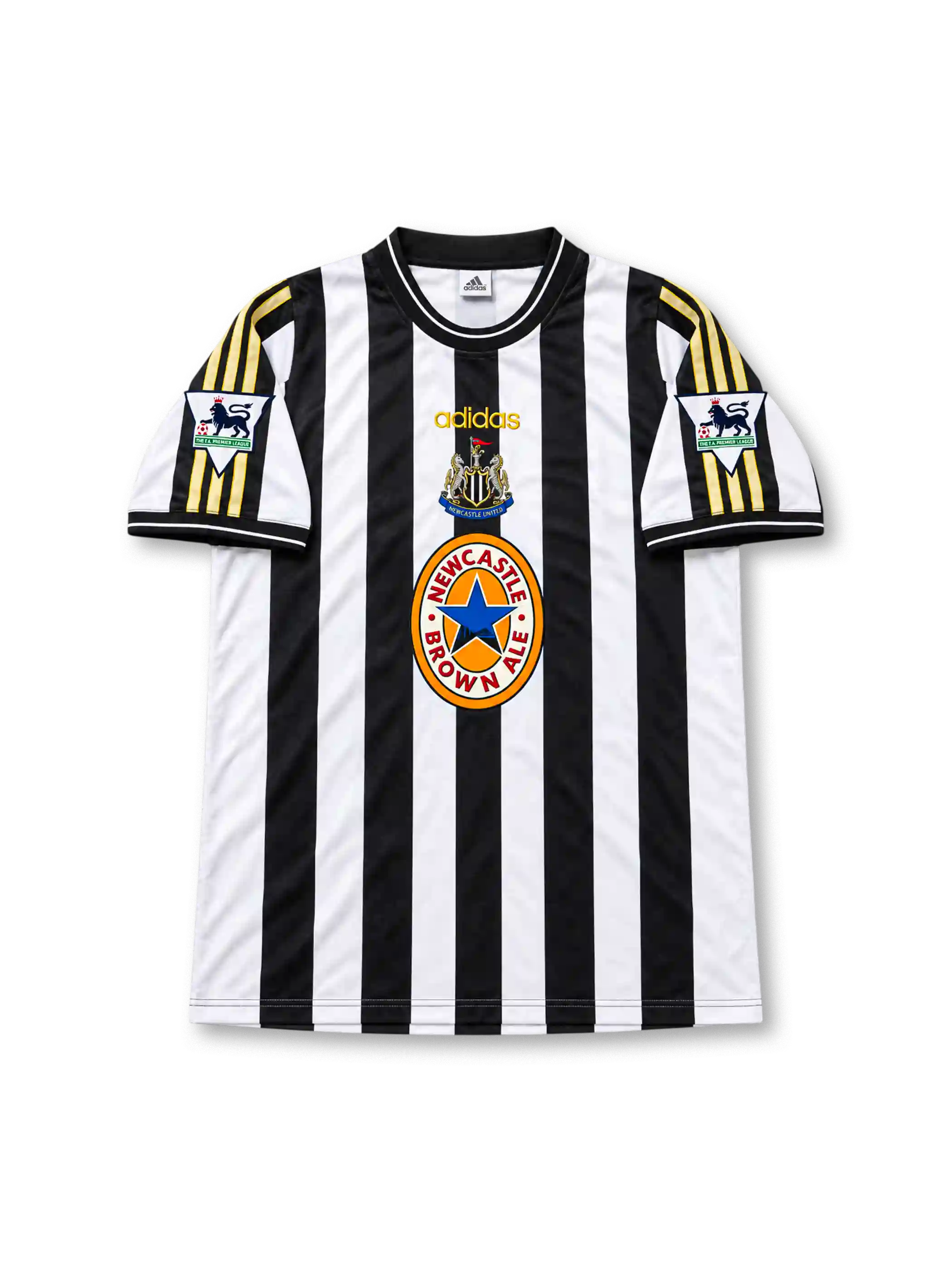 1997-99 ニューカッスル・ユナイテッド ホームユニフォーム シアラー9番 白黒ストライプ Newcastle Brown Ale adidas