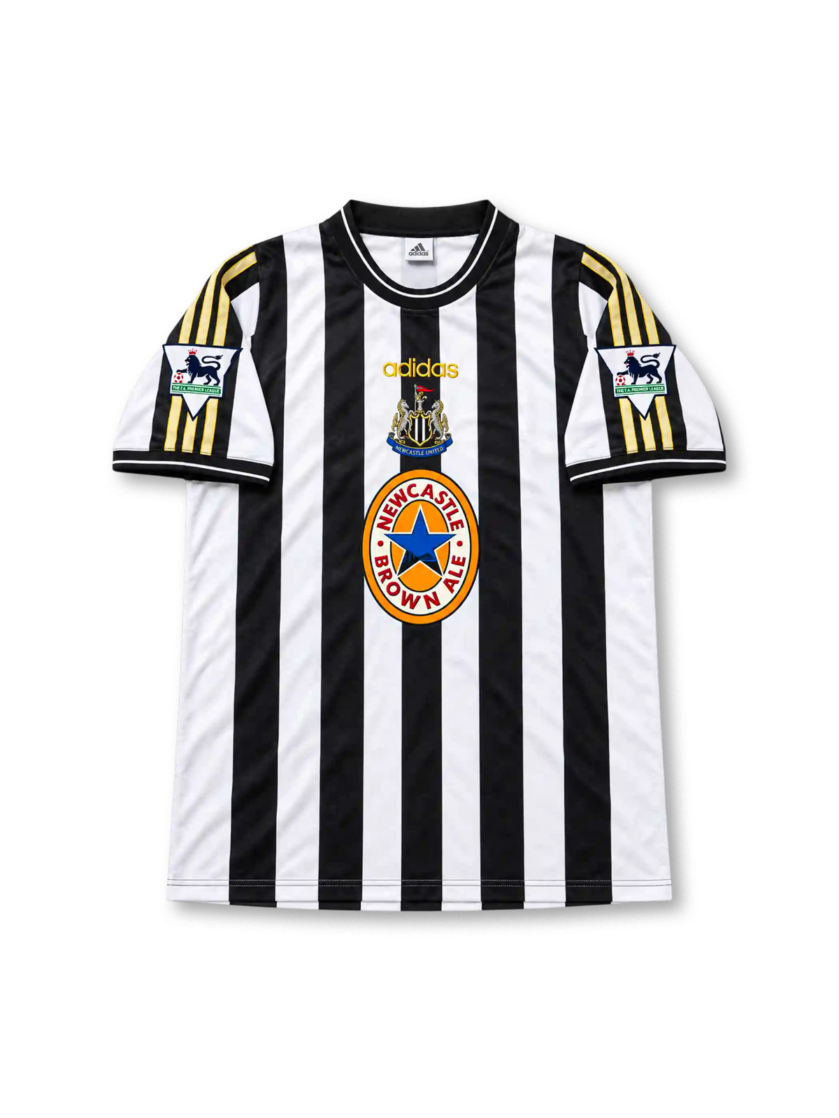 1997-99 ニューカッスル・ユナイテッド ホームユニフォーム シアラー9番 白黒ストライプ Newcastle Brown Ale adidas