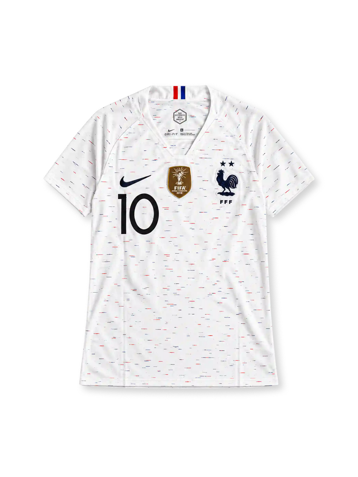 フランス代表 2018/19 アウェイユニフォーム 白に赤と青のスペックル模様 W杯王者バッジ付き ムバッペ背番号10