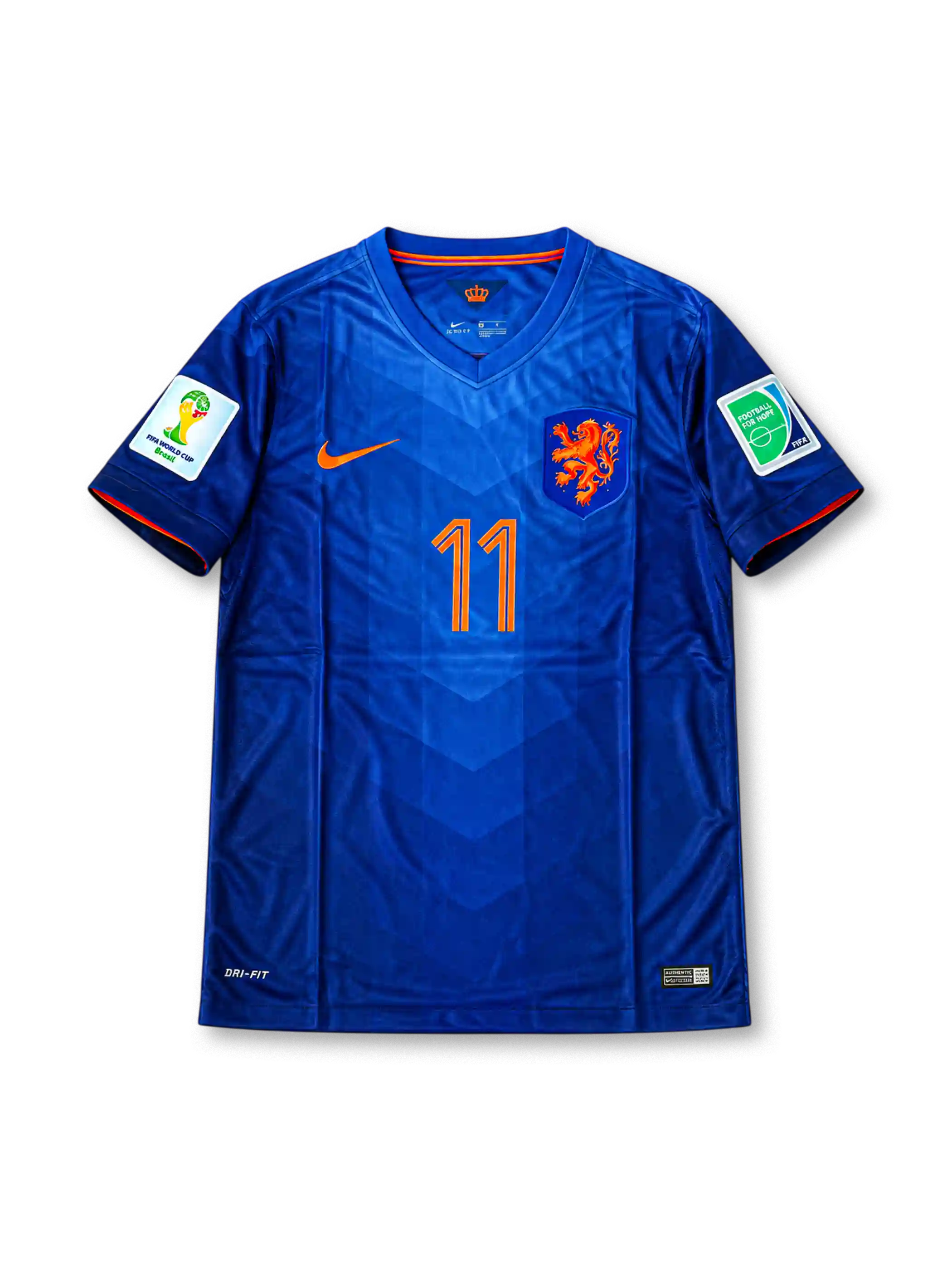 オランダ代表 2014 アウェイユニフォーム ブルーにシェブロン模様 W杯ブラジル大会パッチ付き ロッベン背番号11