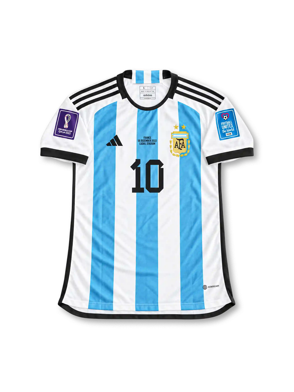アルゼンチン代表 2022 W杯決勝 ユニフォーム スカイブルーと白の縦縞 フランス戦の試合情報入り メッシ背番号10