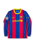 FCバルセロナ 2010/11 ホームユニフォーム 長袖 青とえんじの縦縞 黄色の丸首 ユニセフロゴ メッシ背番号10