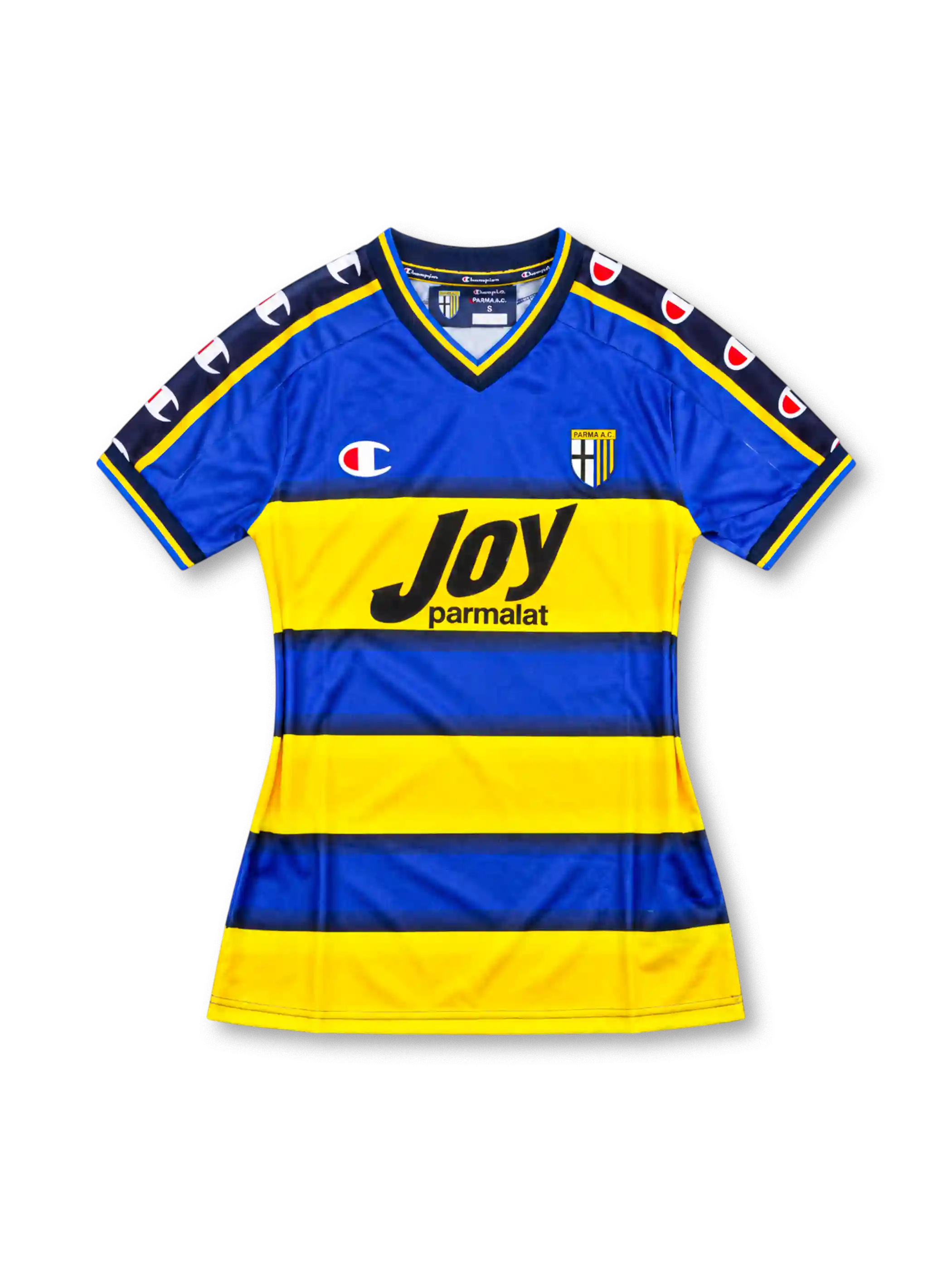 パルマ 2001-02 ホーム ユニフォーム イエローとブルーのボーダー Joy parmalatロゴ入り