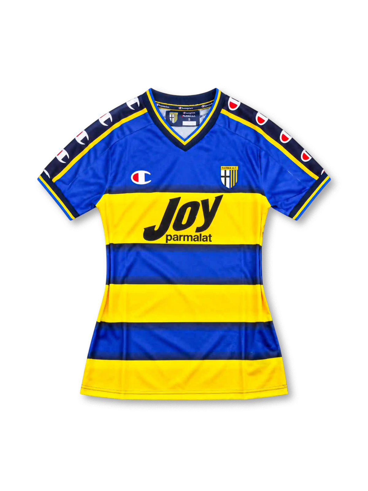 パルマ 2001-02 ホーム ユニフォーム イエローとブルーのボーダー Joy parmalatロゴ入り