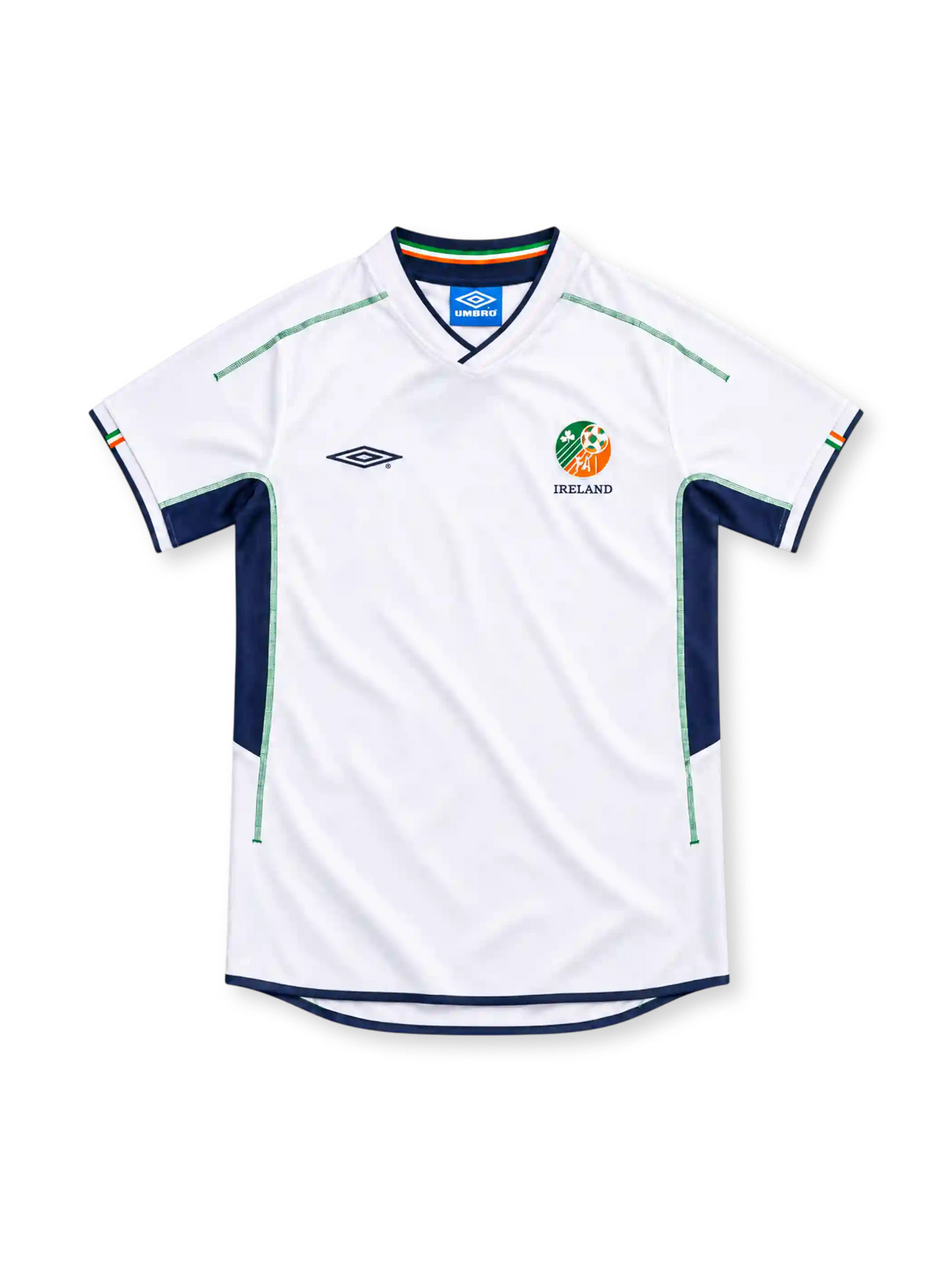 アイルランド代表 2002 アウェイ ユニフォーム ホワイト ネイビーパネル トリコロール アンブロ