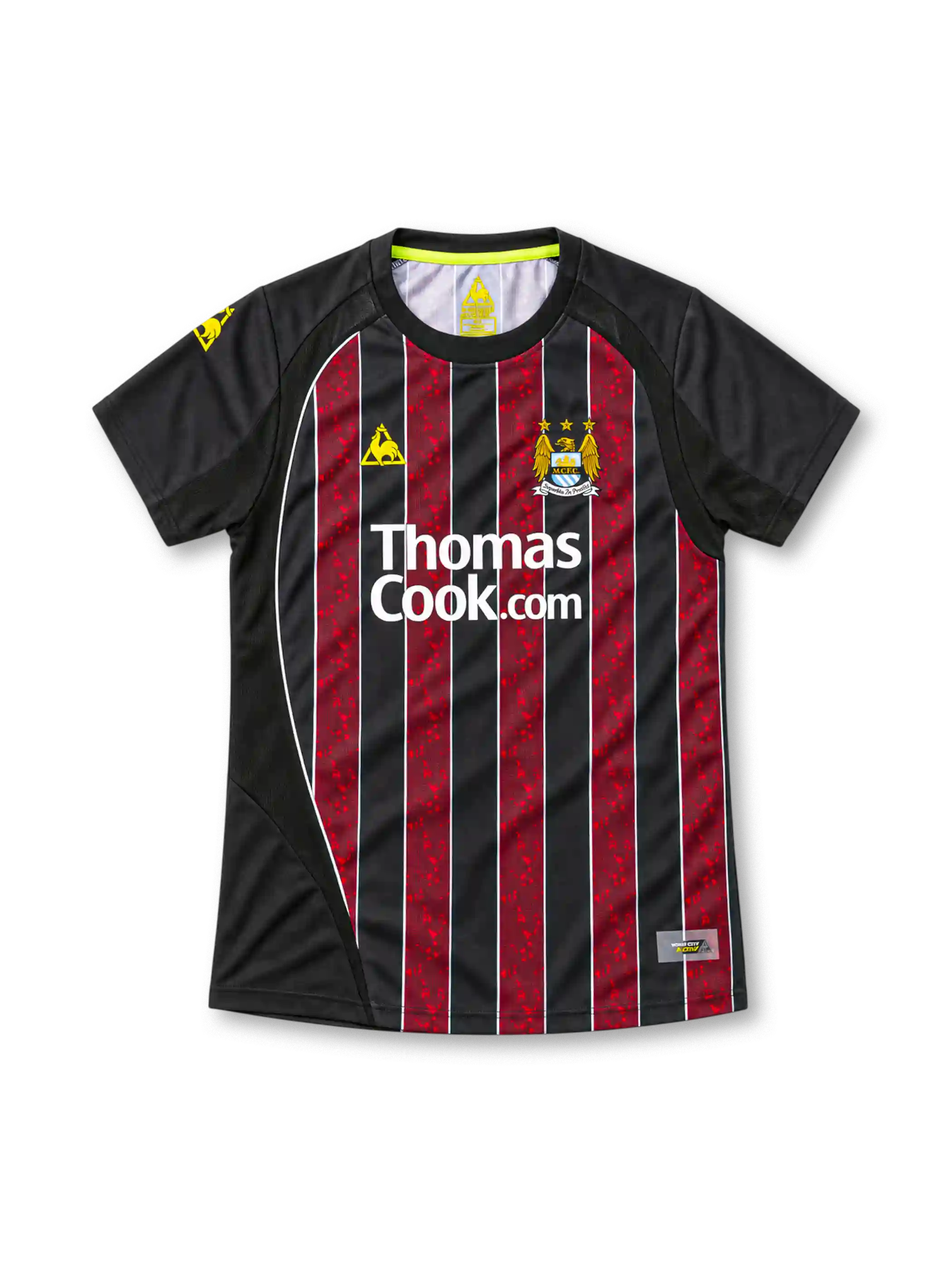 マンチェスター・シティ 2008-09 アウェイ ユニフォーム レッド ブラック ストライプ Thomas Cook.com ル・コック・スポルティフ