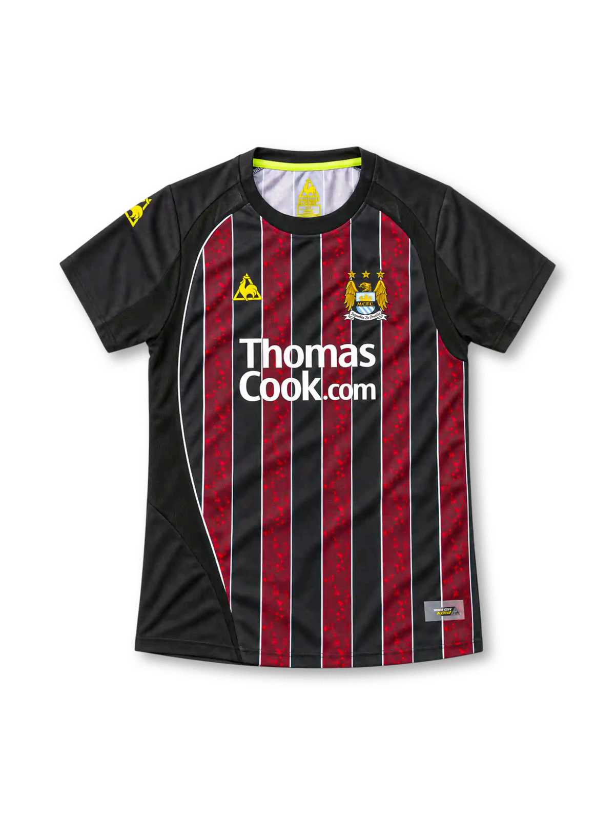 マンチェスター・シティ 2008-09 アウェイ ユニフォーム レッド ブラック ストライプ Thomas Cook.com ル・コック・スポルティフ