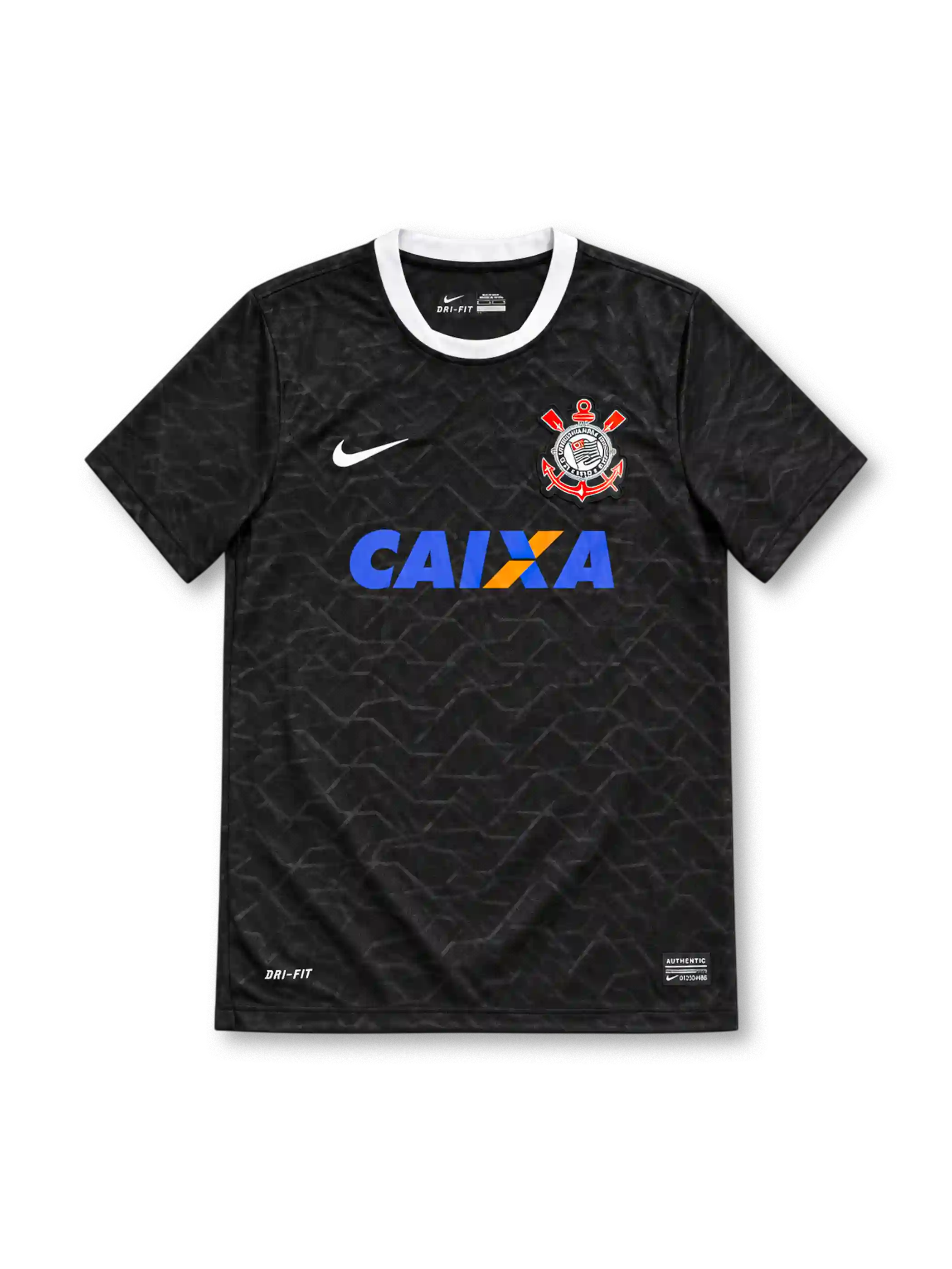 コリンチャンス 2012-13 アウェイ ユニフォーム ブラック 幾何学模様 ホワイト丸首 CAIXA ナイキ