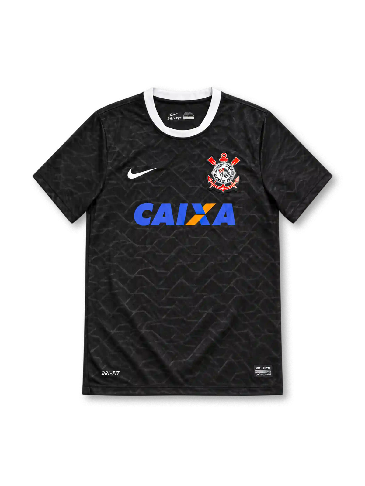 コリンチャンス 2012-13 アウェイ ユニフォーム ブラック 幾何学模様 ホワイト丸首 CAIXA ナイキ