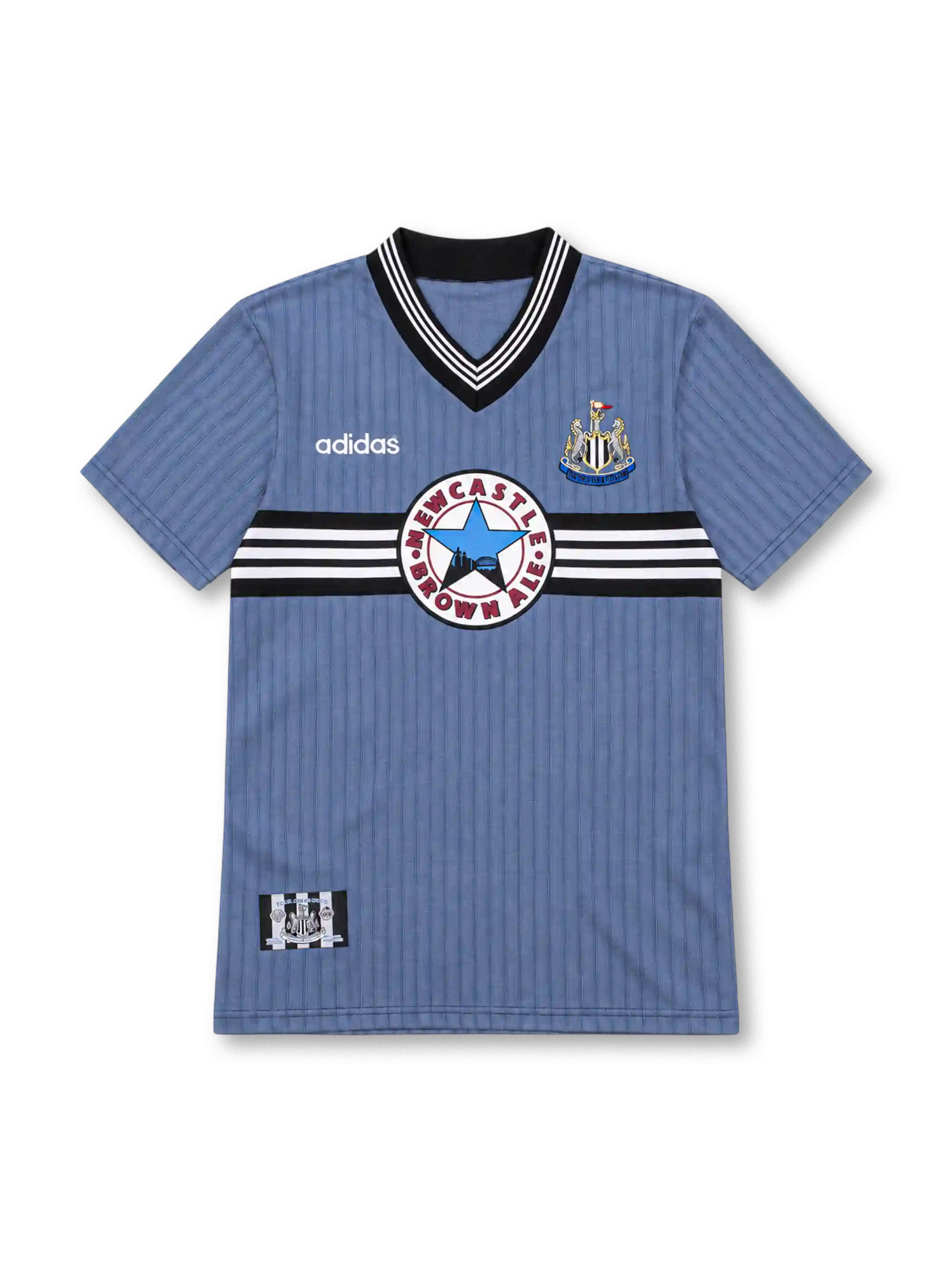 ニューカッスル・ユナイテッド 1995-96 アウェイ ユニフォーム ブルーグレー 白黒ライン NEWCASTLE BROWN ALE アディダス