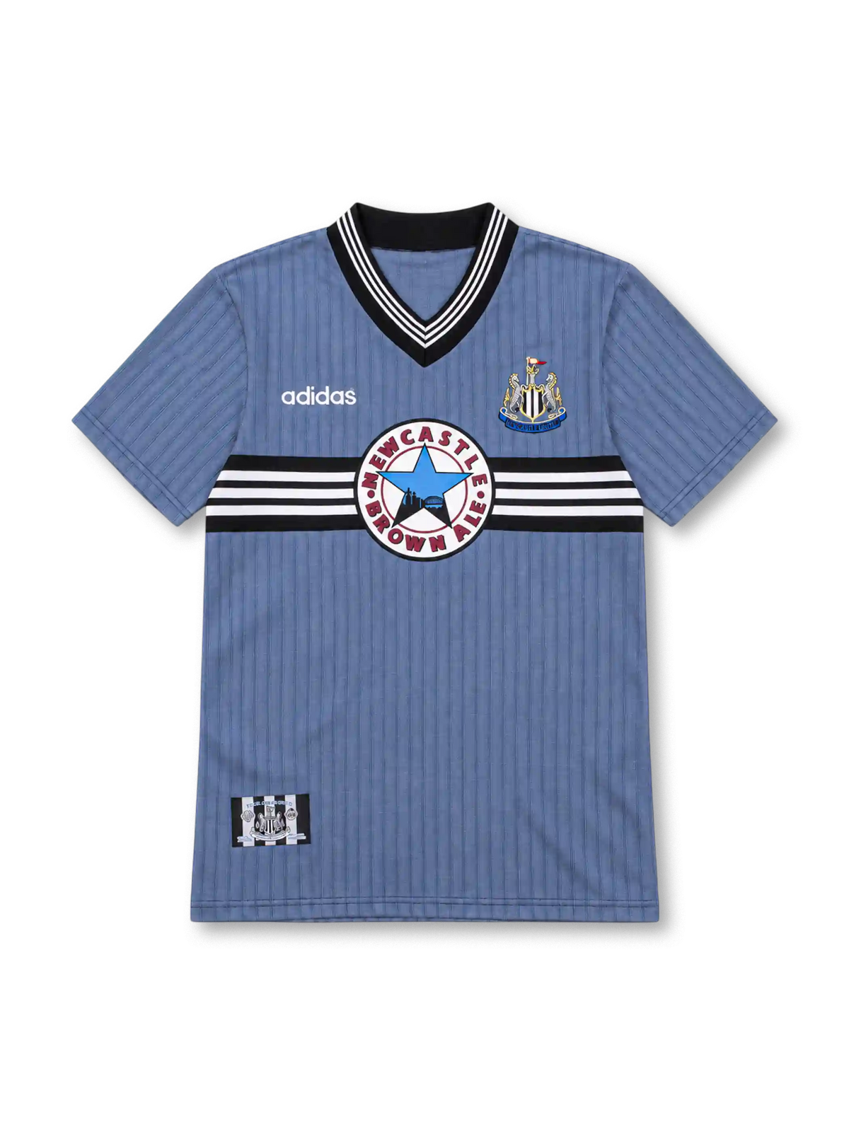 ニューカッスル・ユナイテッド 1995-96 アウェイ ユニフォーム ブルーグレー 白黒ライン NEWCASTLE BROWN ALE アディダス