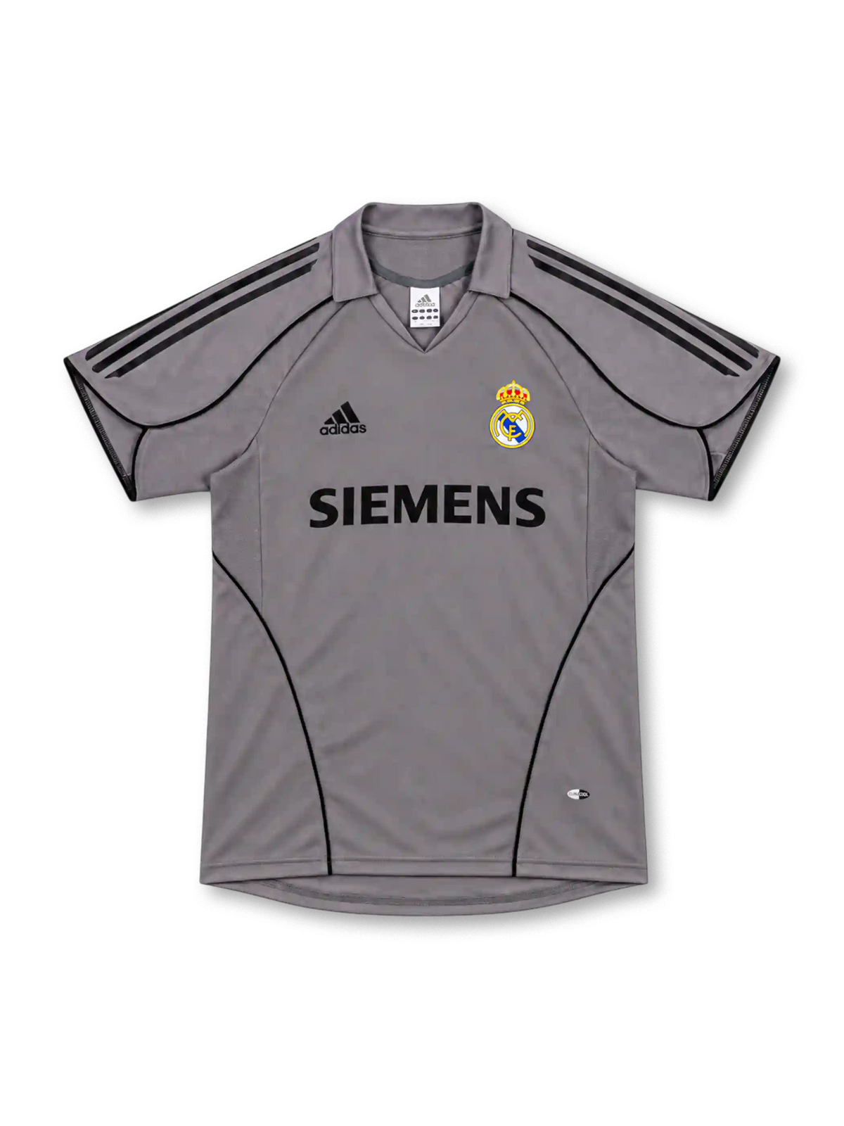 レアル・マドリード 2005-06 サード ユニフォーム グレー ブラックパイピング ポロ襟 SIEMENS アディダス