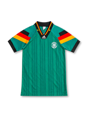 ドイツ代表 1992 アウェイユニフォーム グリーン 袖の黒赤金ブロック 国旗カラーVネック アディダス製 DFBエンブレム