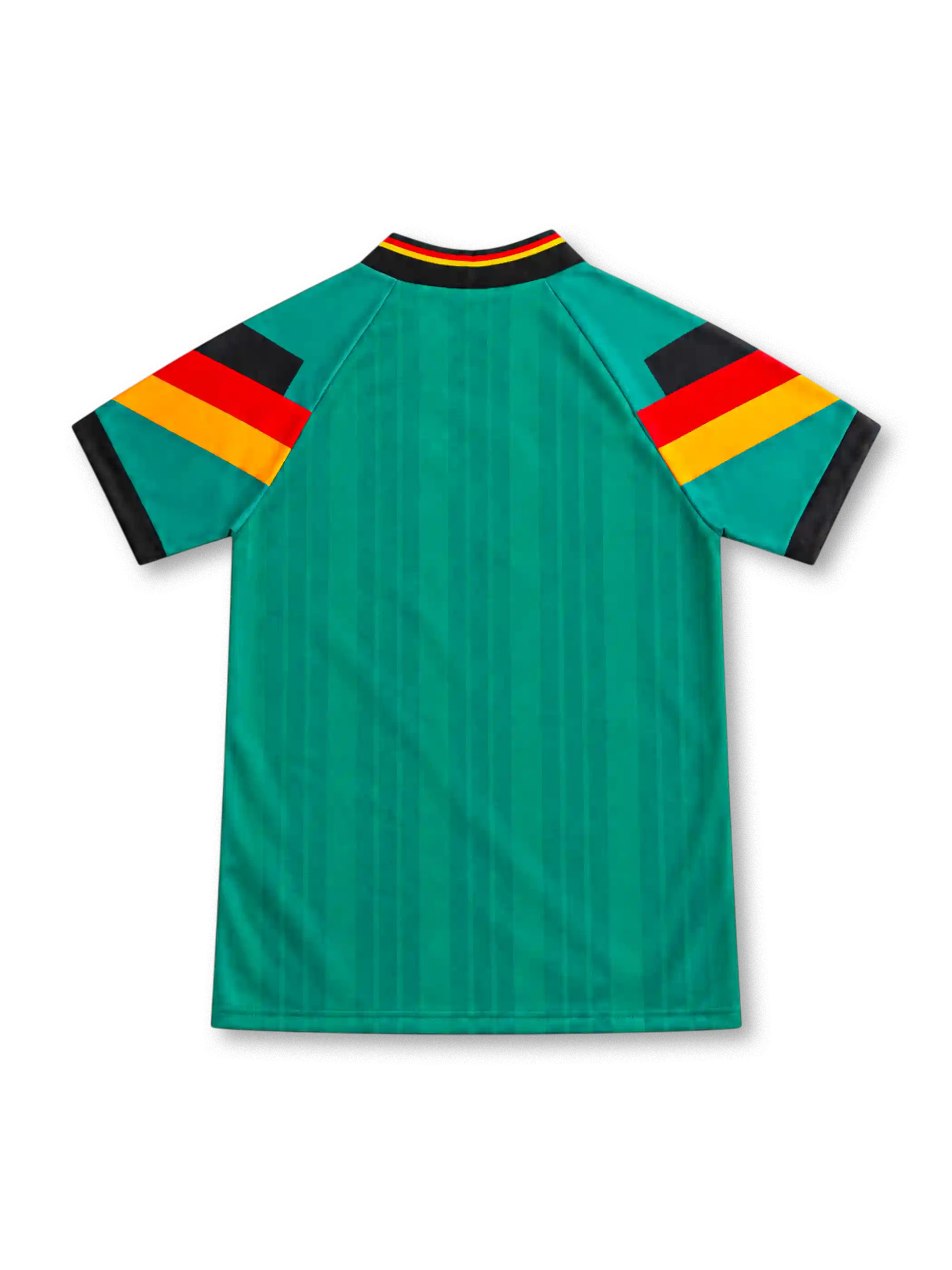 ドイツ代表 1992 アウェイユニフォーム グリーン 袖の黒赤金ブロック 国旗カラーVネック アディダス製 DFBエンブレム