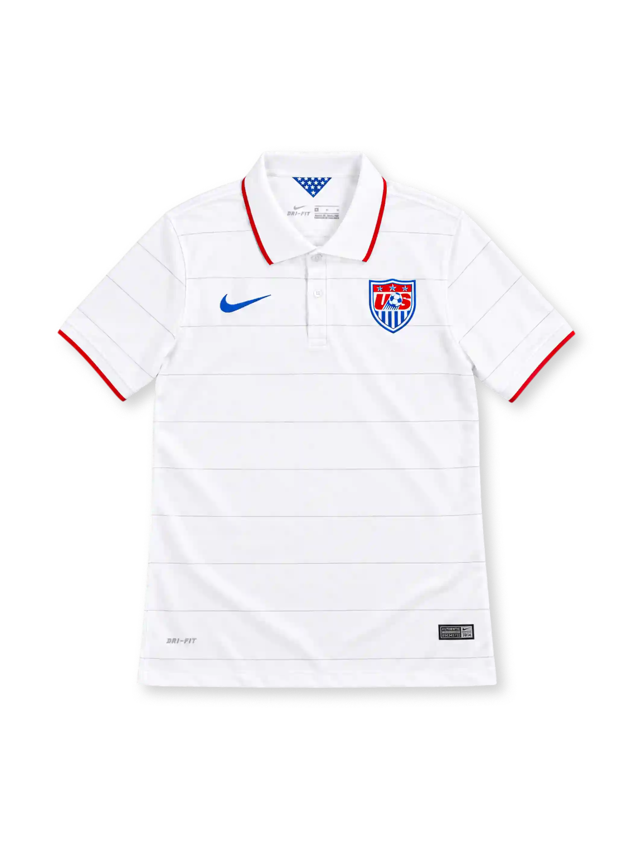 アメリカ代表 2014 ホームユニフォーム ホワイト 細ボーダー 赤ラインのポロ襟 ナイキ製 ブラジルW杯モデル