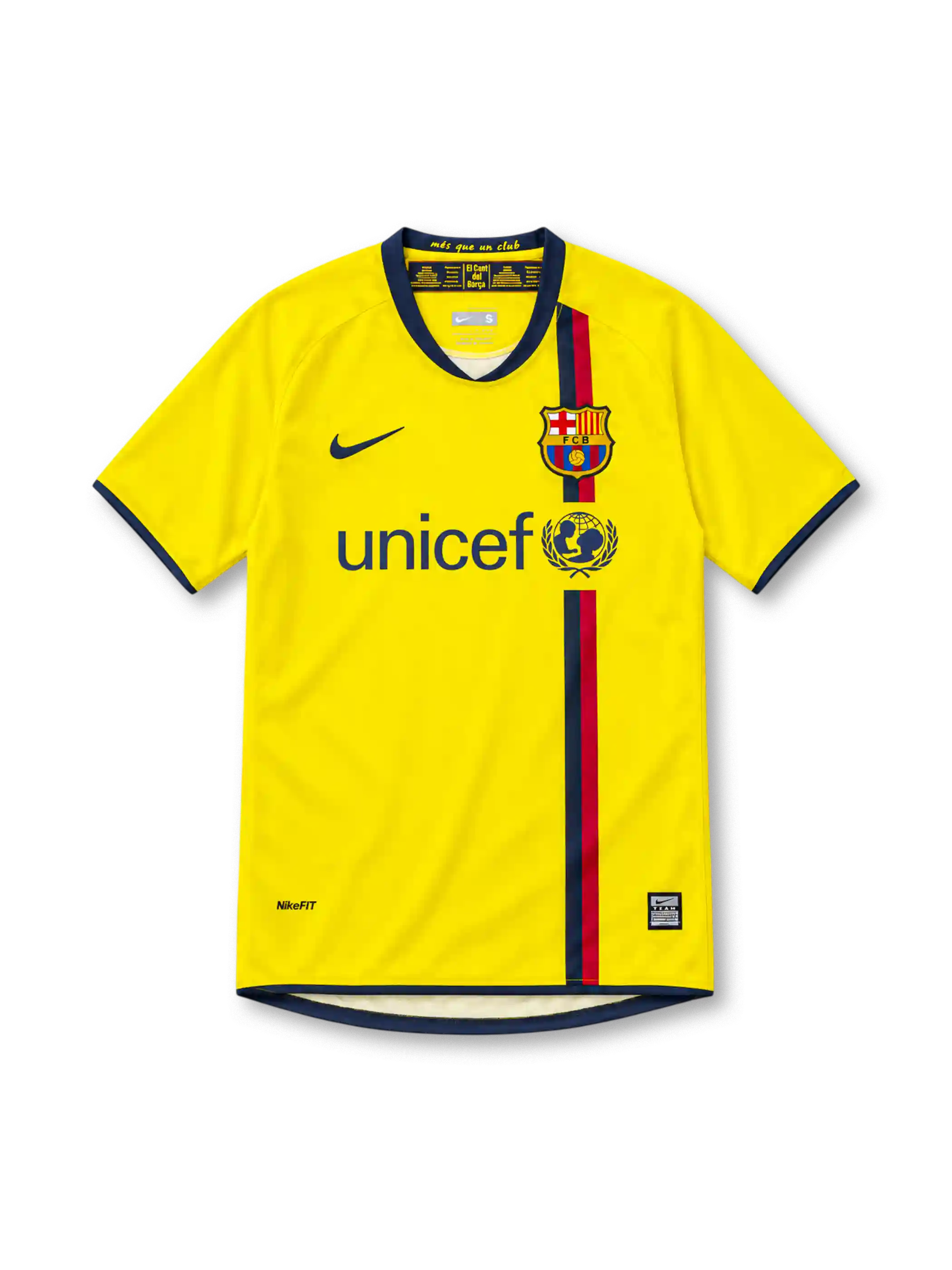 FCバルセロナ 2008/10 アウェイユニフォーム イエロー 縦のブラウグラナライン ナイキ製 unicefロゴ
