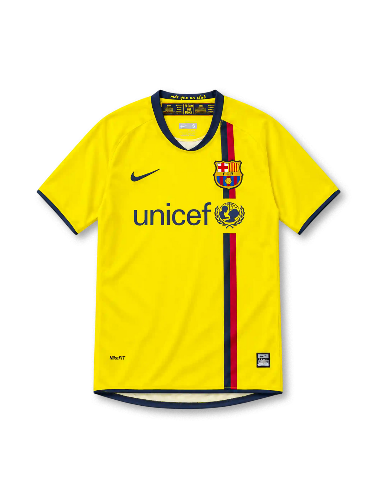 FCバルセロナ 2008/10 アウェイユニフォーム イエロー 縦のブラウグラナライン ナイキ製 unicefロゴ