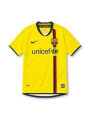 FCバルセロナ 2008/10 アウェイユニフォーム イエロー 縦のブラウグラナライン ナイキ製 unicefロゴ