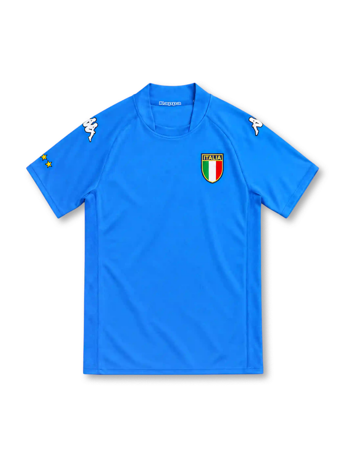 イタリア代表 2002 ホームユニフォーム アズーリブルー タイトシルエット 両肩のカッパロゴ 盾形エンブレム 日韓W杯モデル