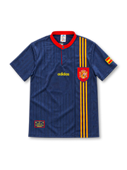スペイン代表 1996 アウェイユニフォーム ネイビー 国旗カラーの縦ライン 赤のスタンドカラー アディダス製 ユーロ1996時代