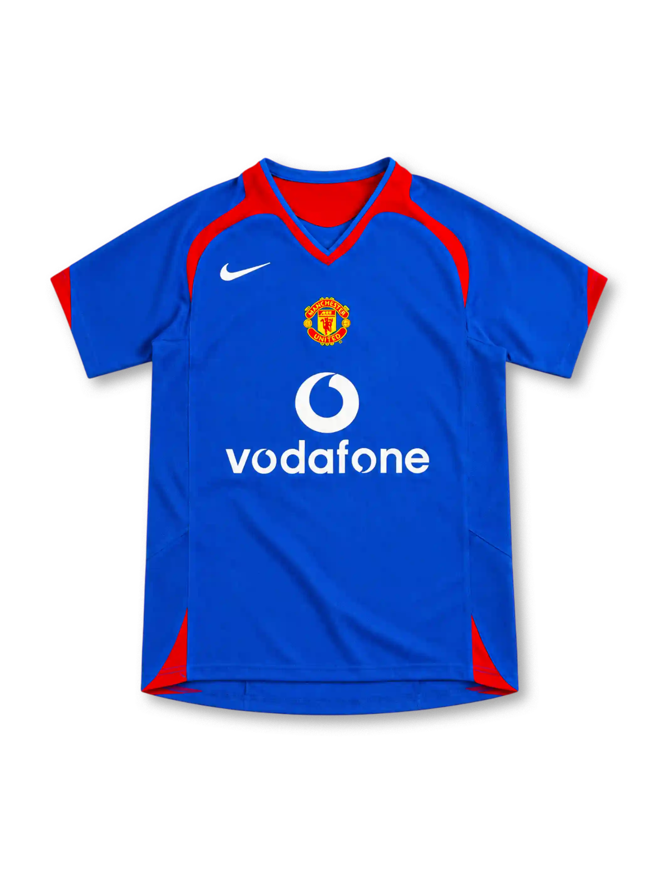 マンチェスター・ユナイテッド 2005/06 アウェイユニフォーム ロイヤルブルー 赤のヨーク 中央エンブレム ナイキ製 vodafoneスポンサー