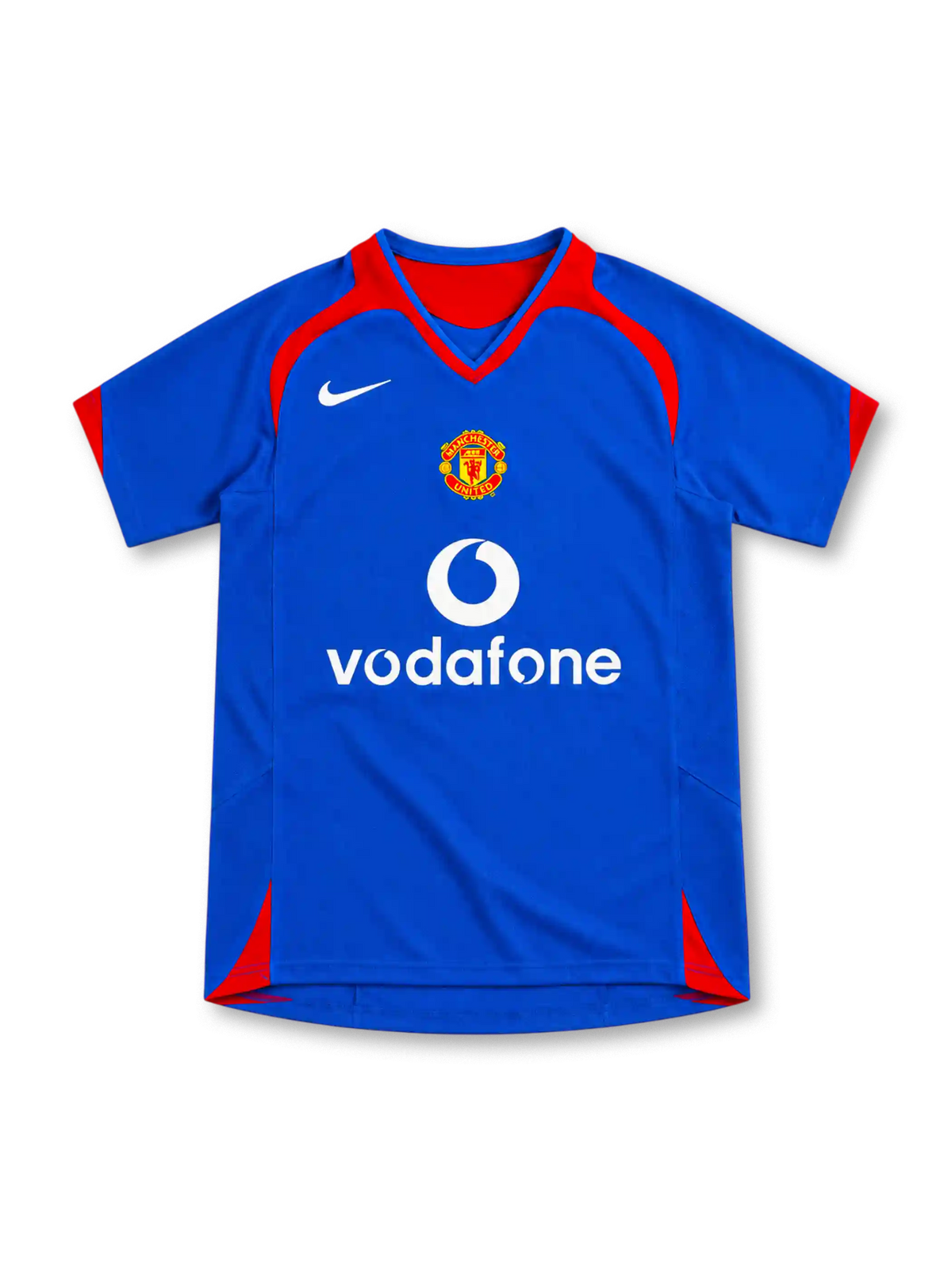 マンチェスター・ユナイテッド 2005/06 アウェイユニフォーム ロイヤルブルー 赤のヨーク 中央エンブレム ナイキ製 vodafoneスポンサー