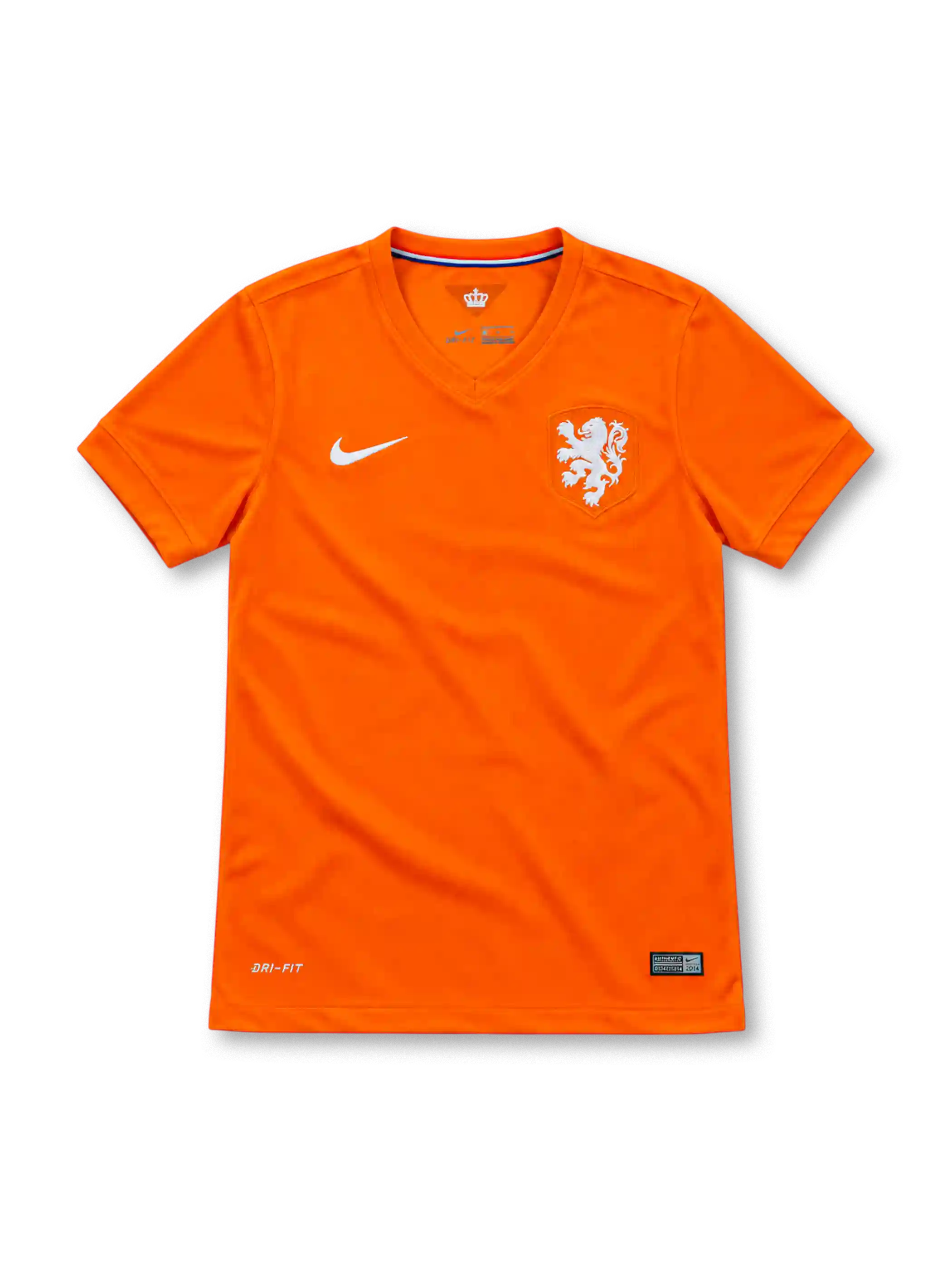 オランダ代表 2014 ホームユニフォーム オレンジ 白のライオンエンブレム ナイキ製 ブラジルW杯モデル